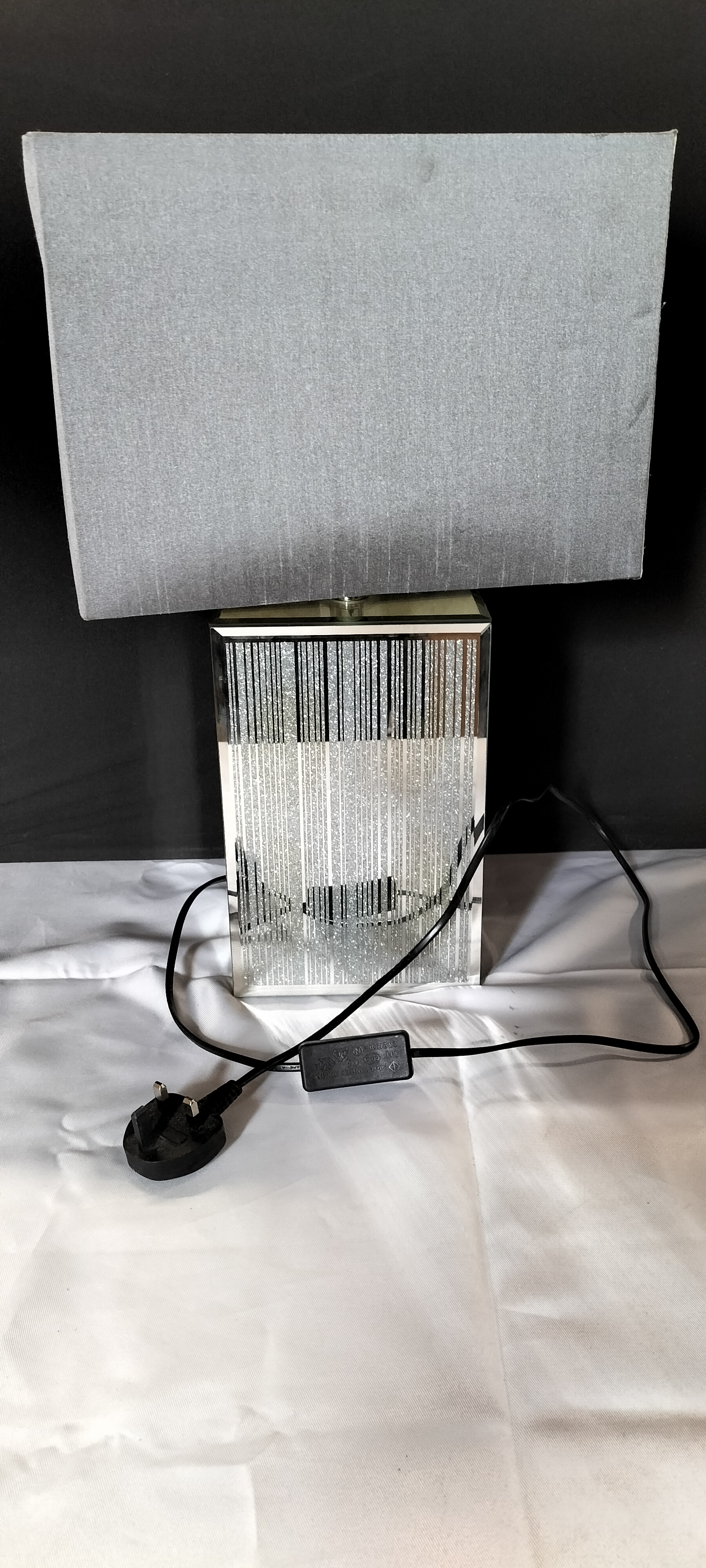 A Contemporary B&M Retail Ltd. Mirrored Glass and Glitter Table Lamp, Model 363058