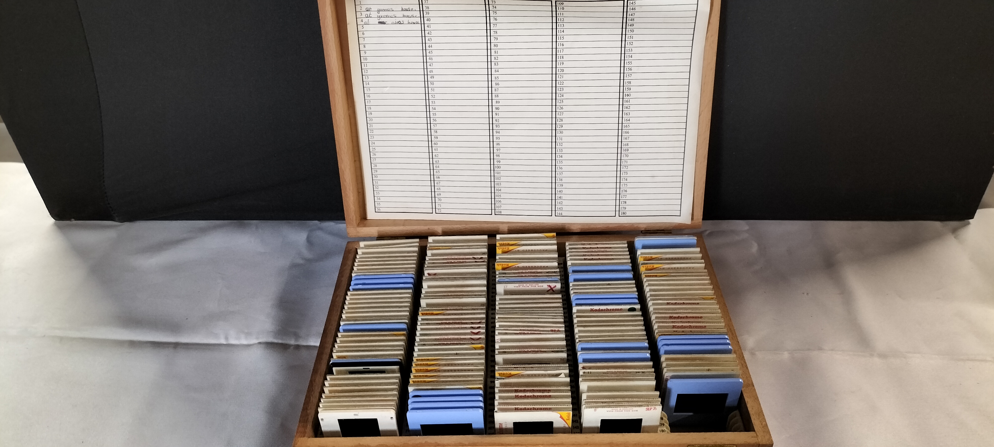 A Collection of Approximately 180 35mm Kodachrome and Plastic Mounted Transparency Slides in a Wooden Case