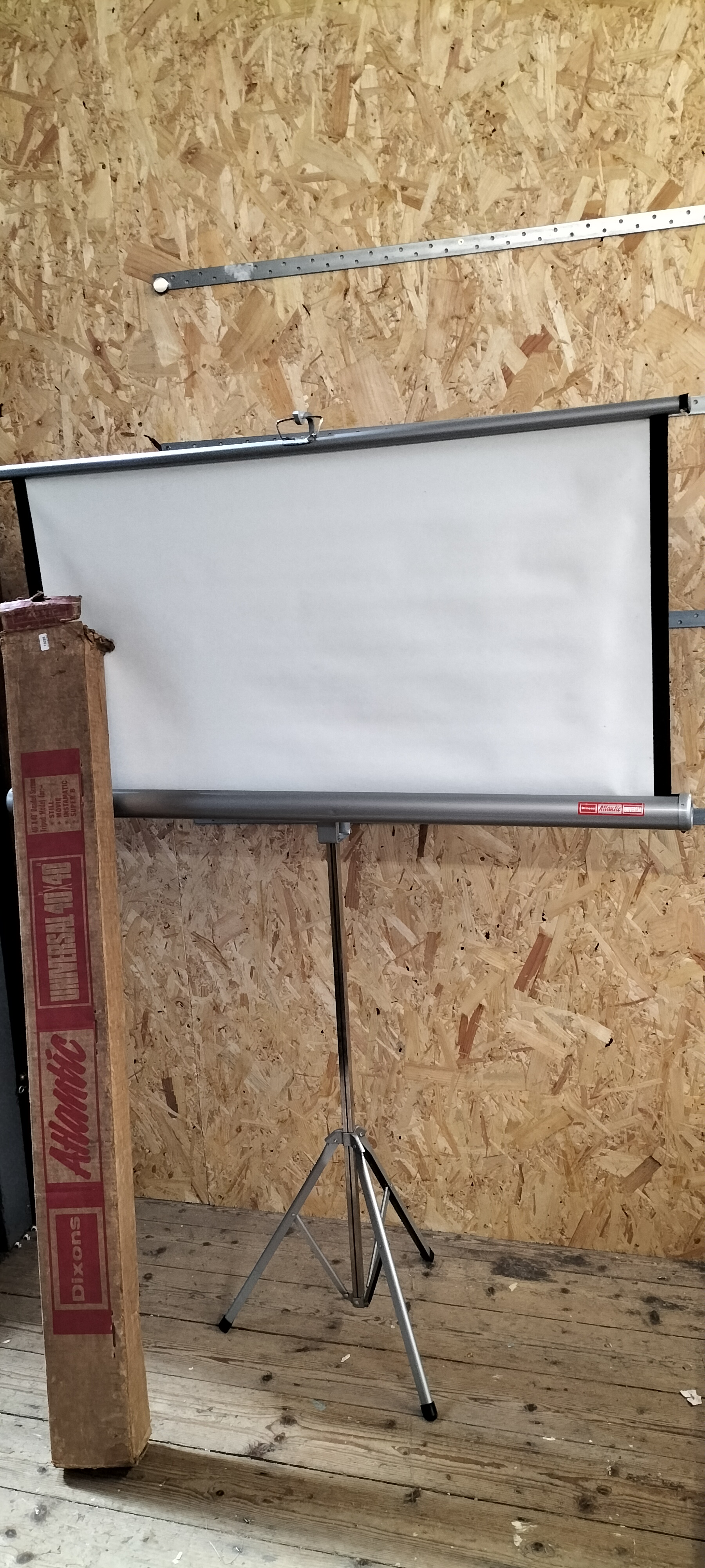 A Vintage Dixons Atlantic Universal Beaded Fabric and Metal 40 x 40 Tripod Projection Screen, 1000-977