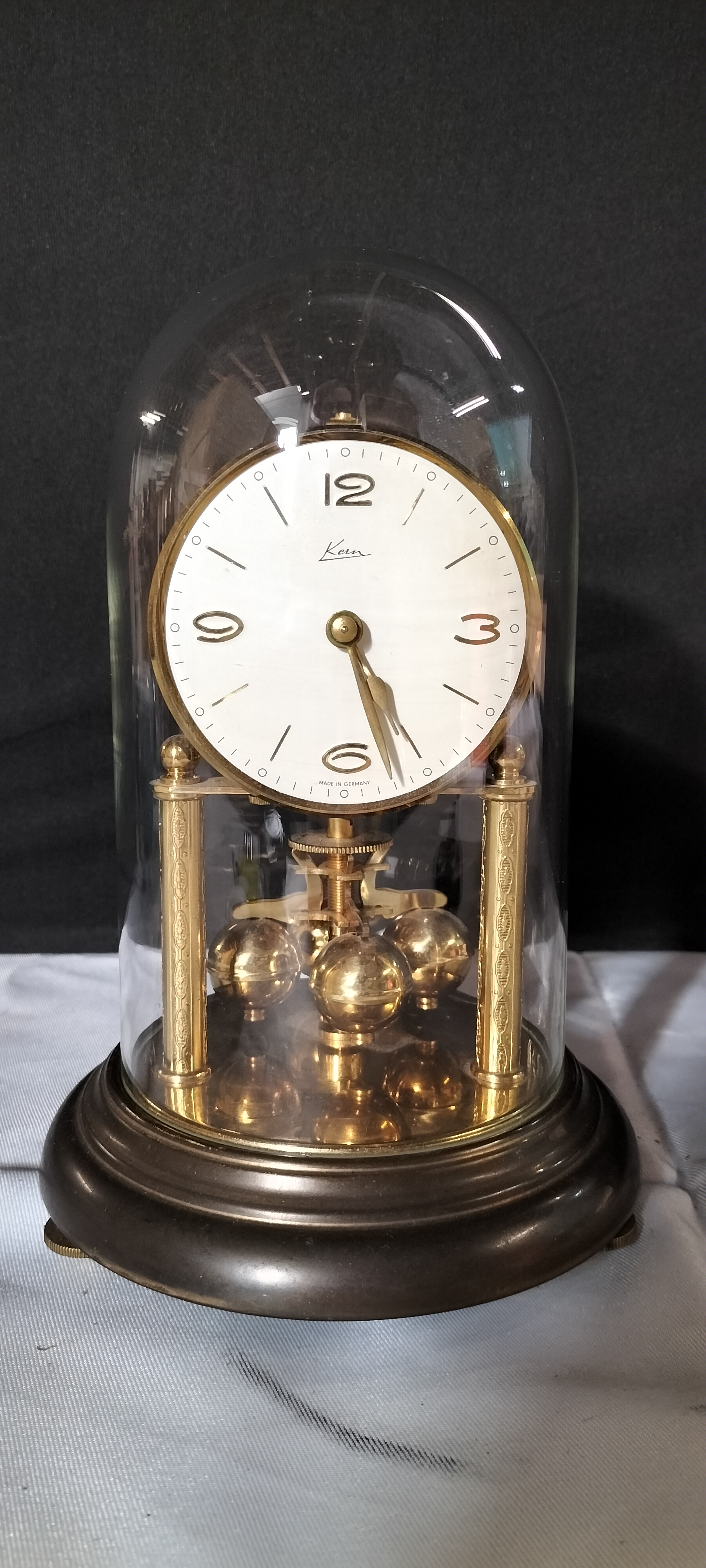 A Kern Brass and Glass Torsion Pendulum Anniversary Clock