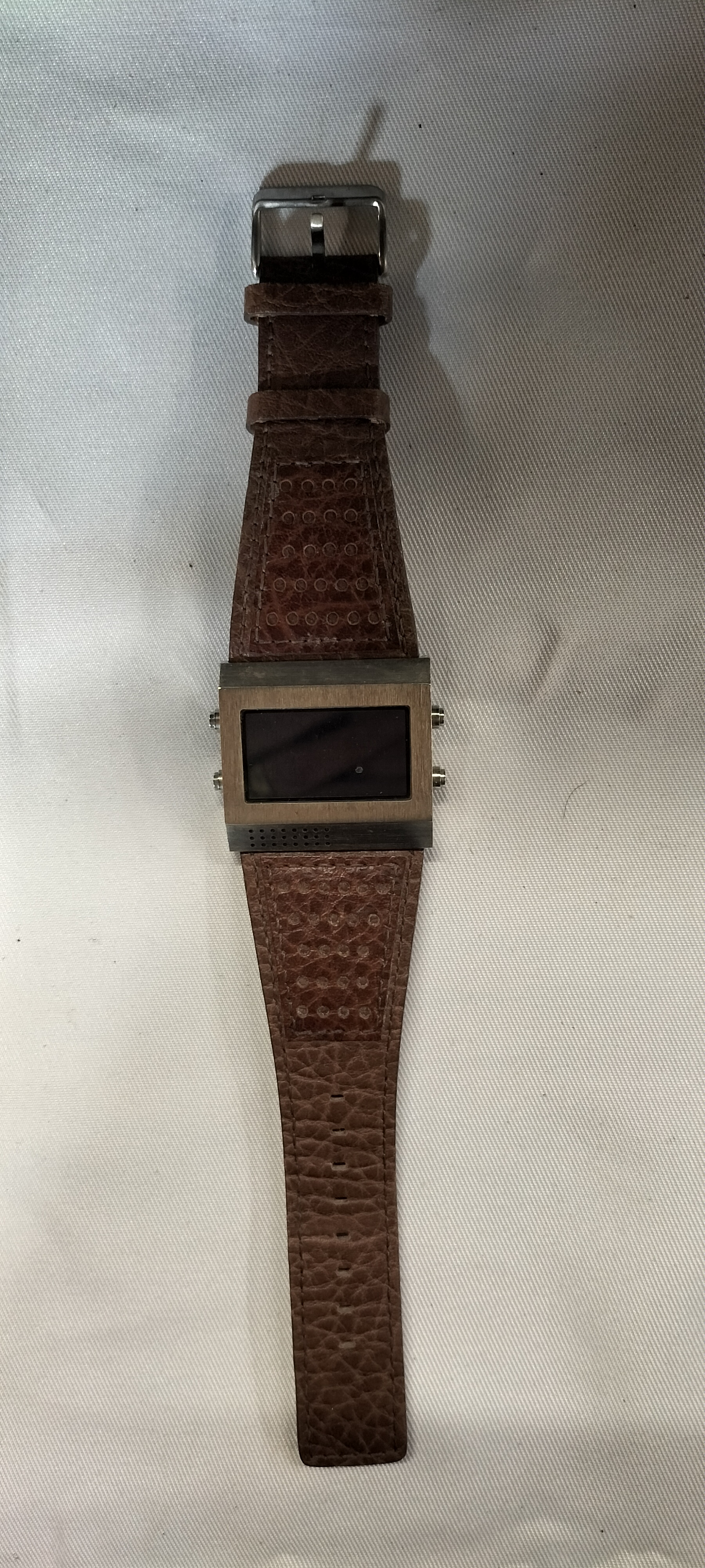 A Next GMT Brushed Metal and Leather Digital Wristwatch, 103866