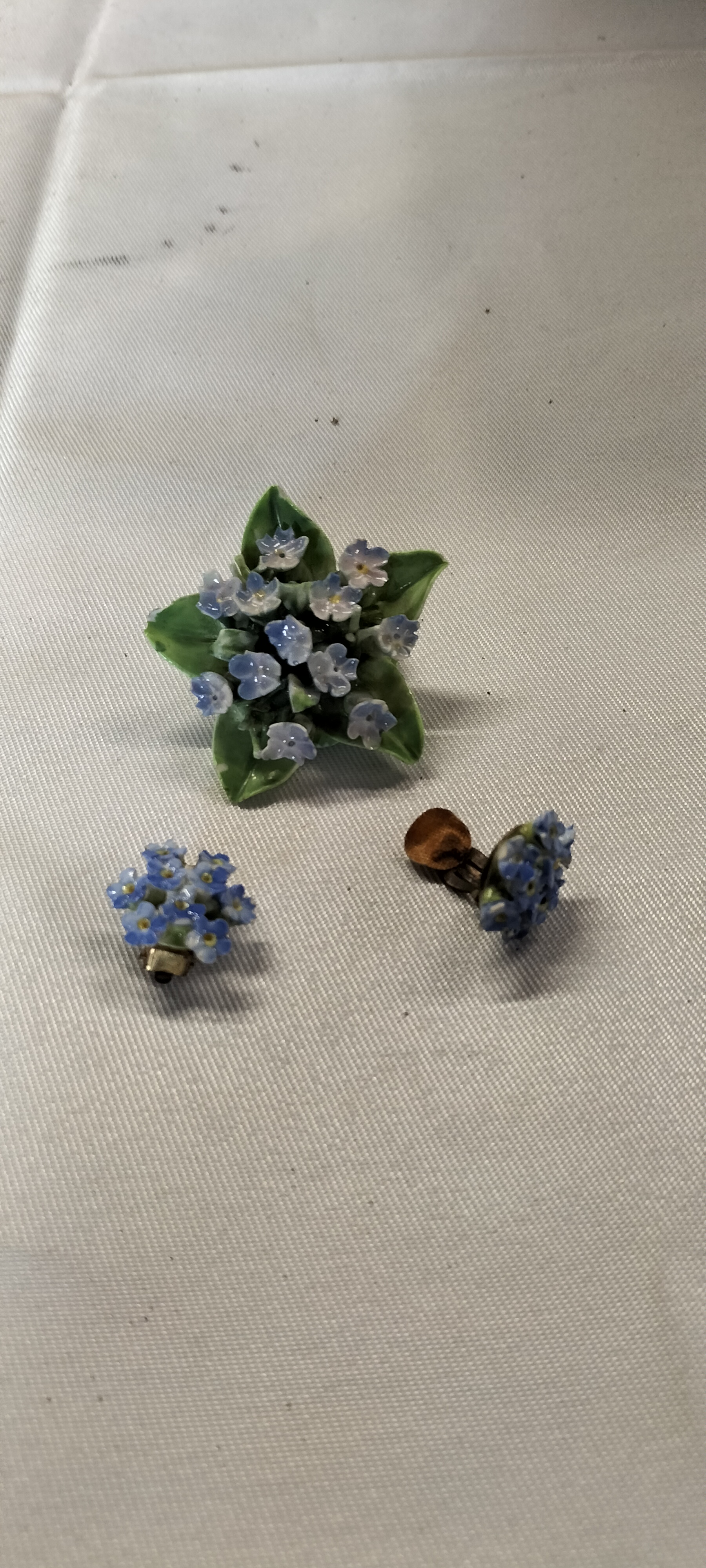 3x Crown Staffordshire Bone China Forget-Me-Not Floral Jewellery Items