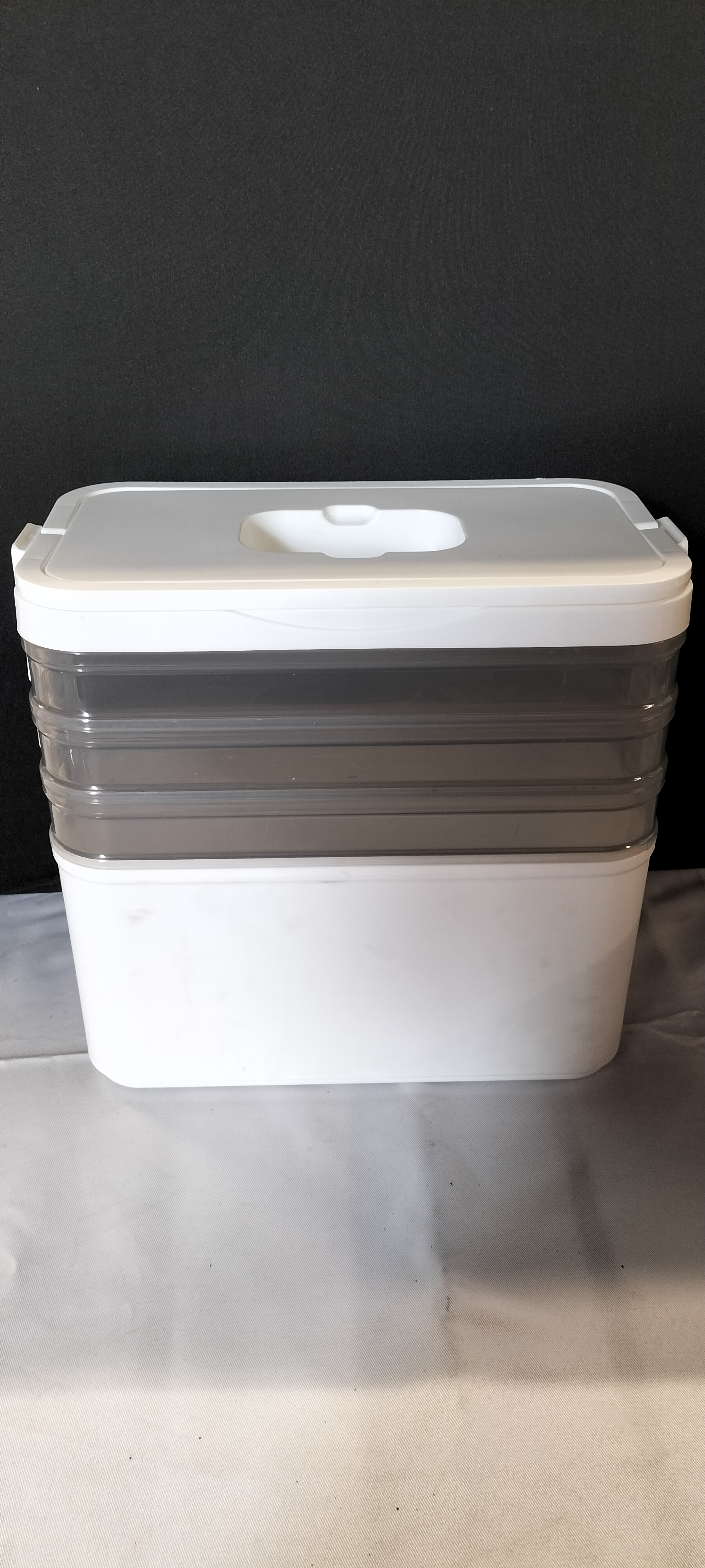 A Modular 3-Tier Plastic Stacking Storage Container with Handle