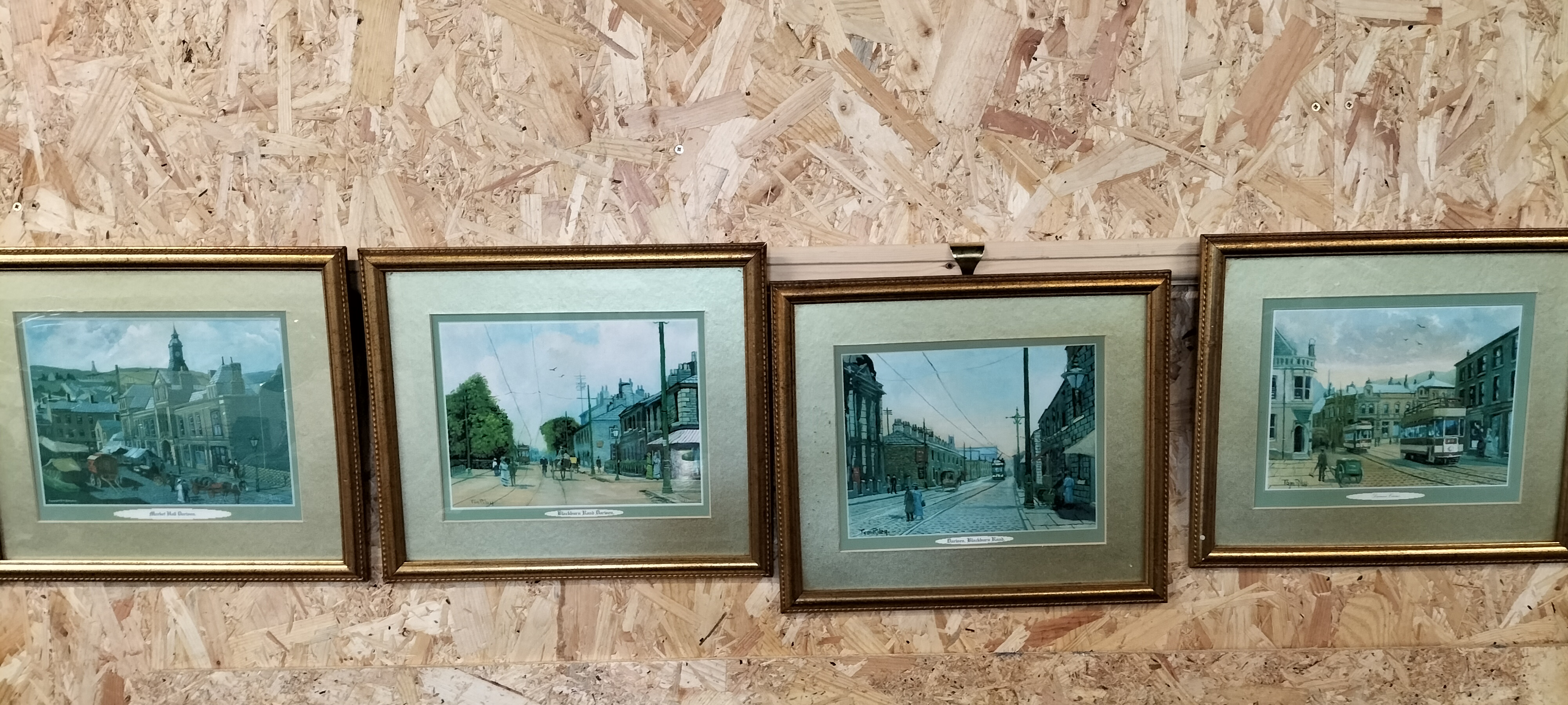 A Set of 4 Framed Tom Riley Darwen Nostalgic Street Scene Prints