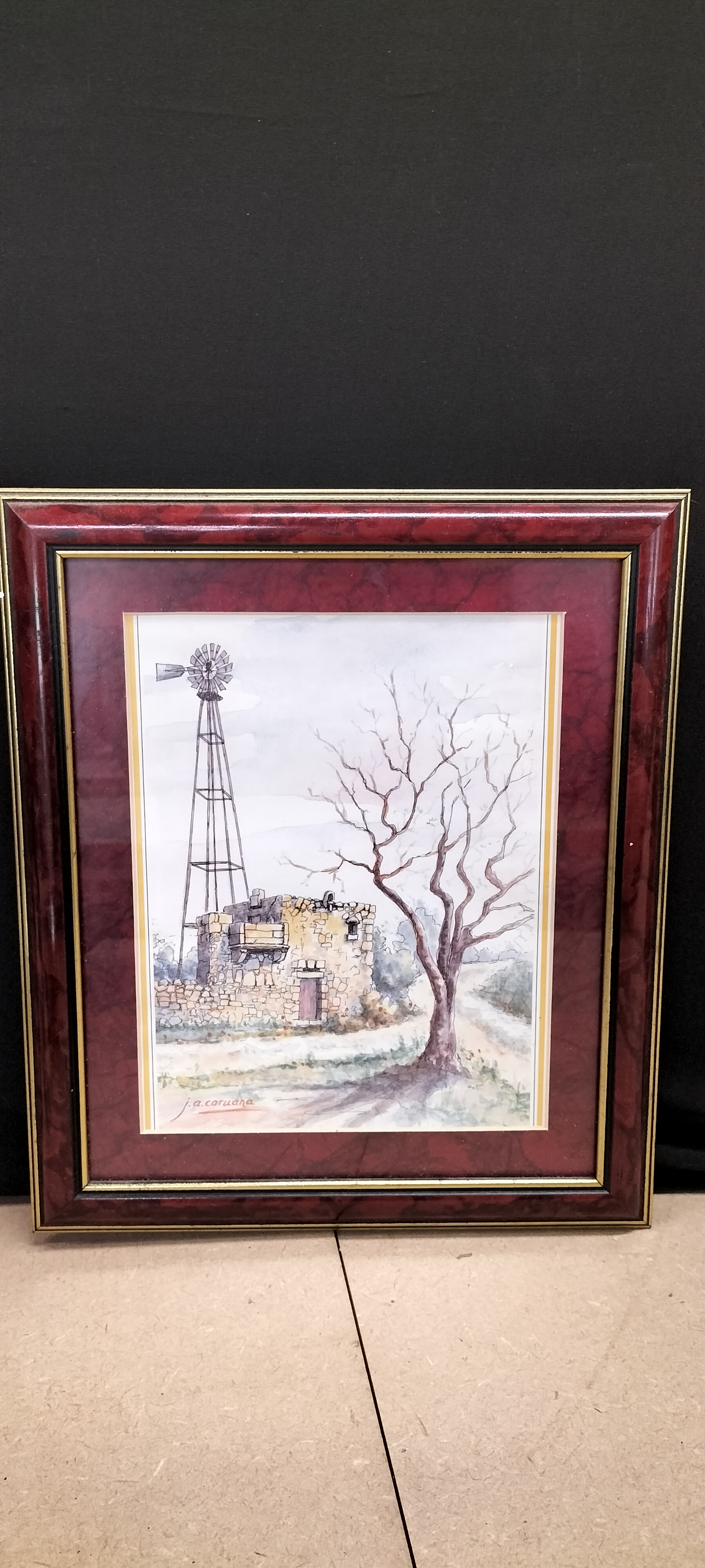 A J.A. Caruana Signed Watercolour Rural Landscape with Windmill