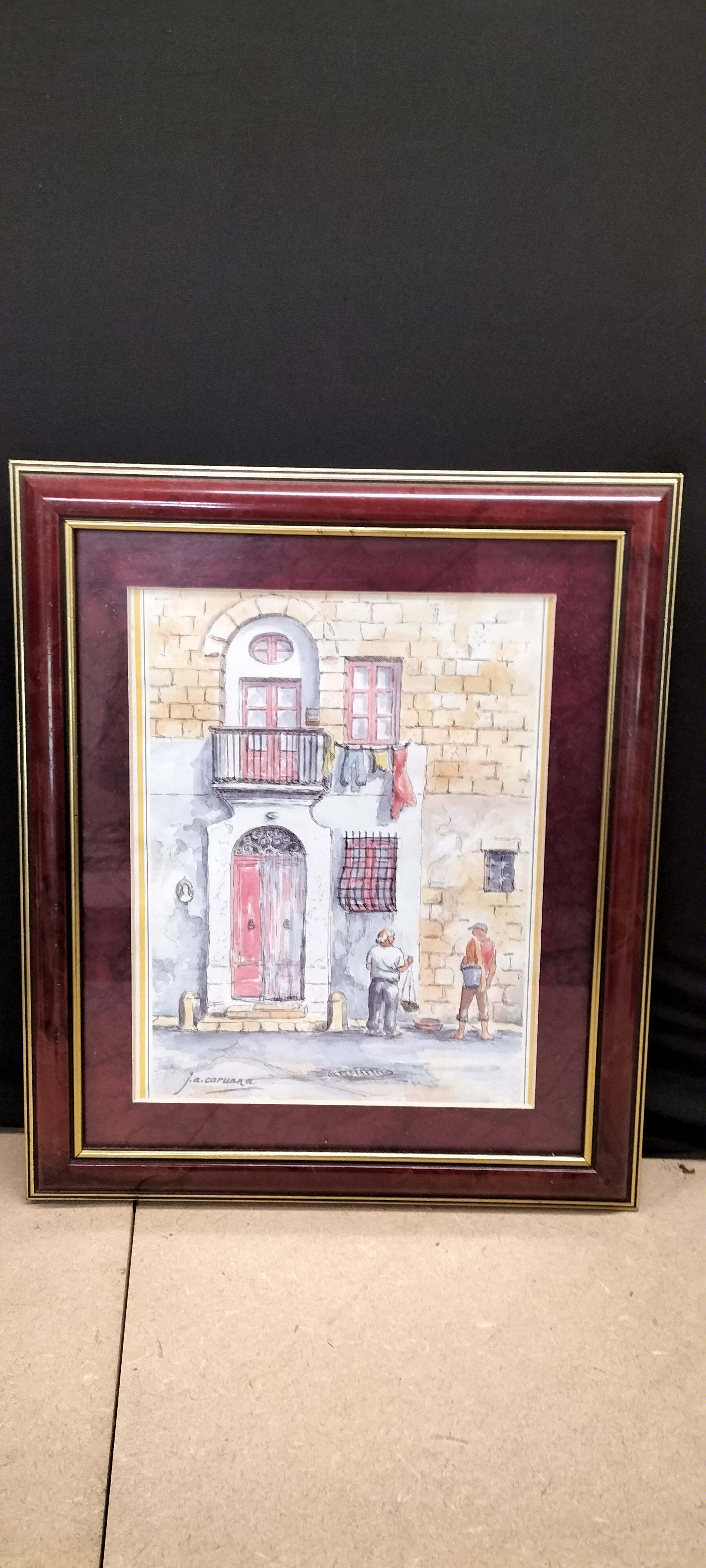 A J.A. Caruana Signed Watercolour and Ink Maltese Street Scene