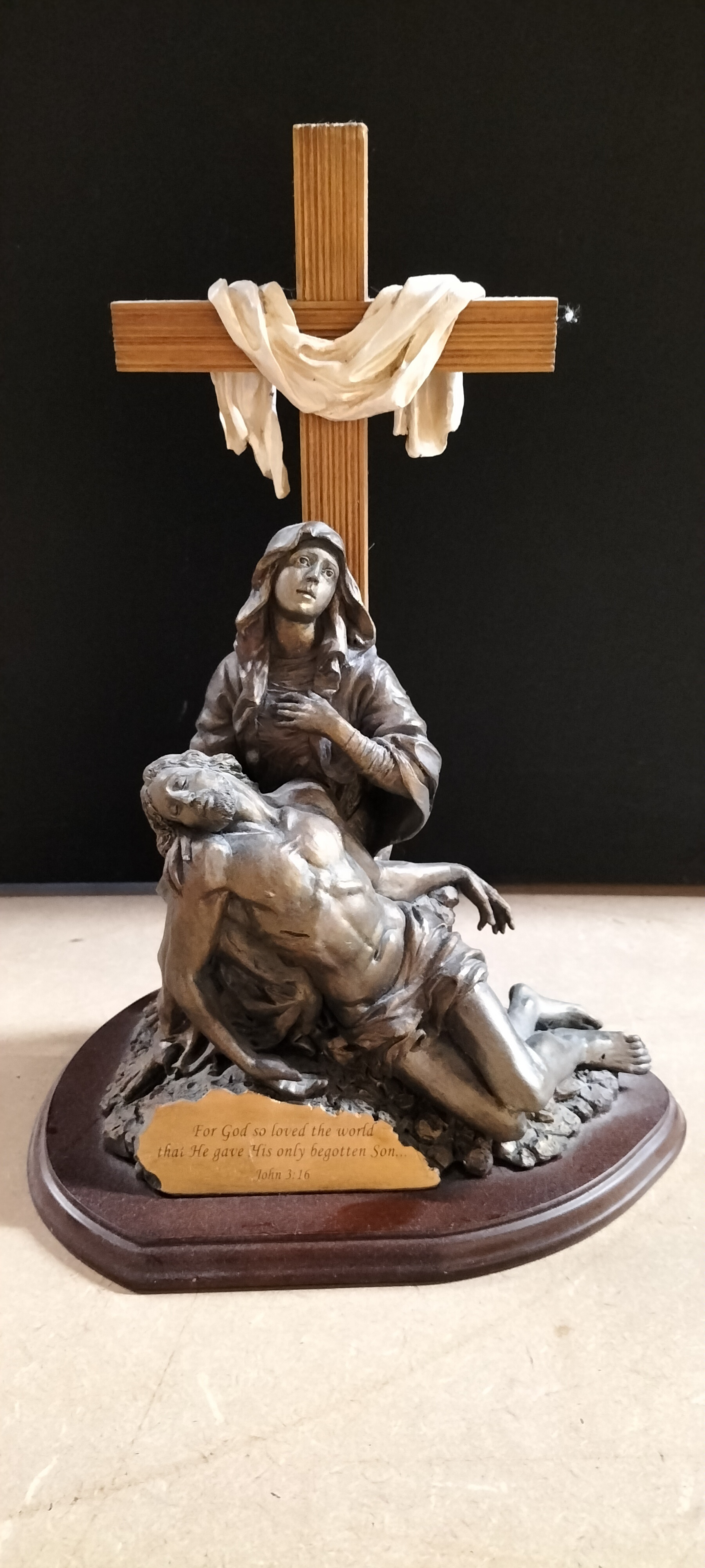A Danbury Mint Bronzed Composite and Wood Pietà Figurine, Into Your Arms