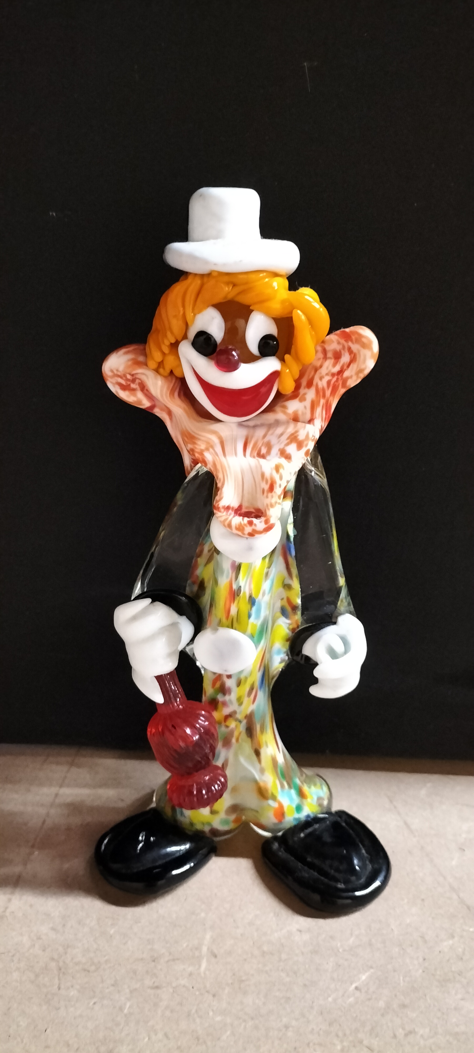 A Murano Style Multicoloured Hand-Blown Glass Clown Figurine