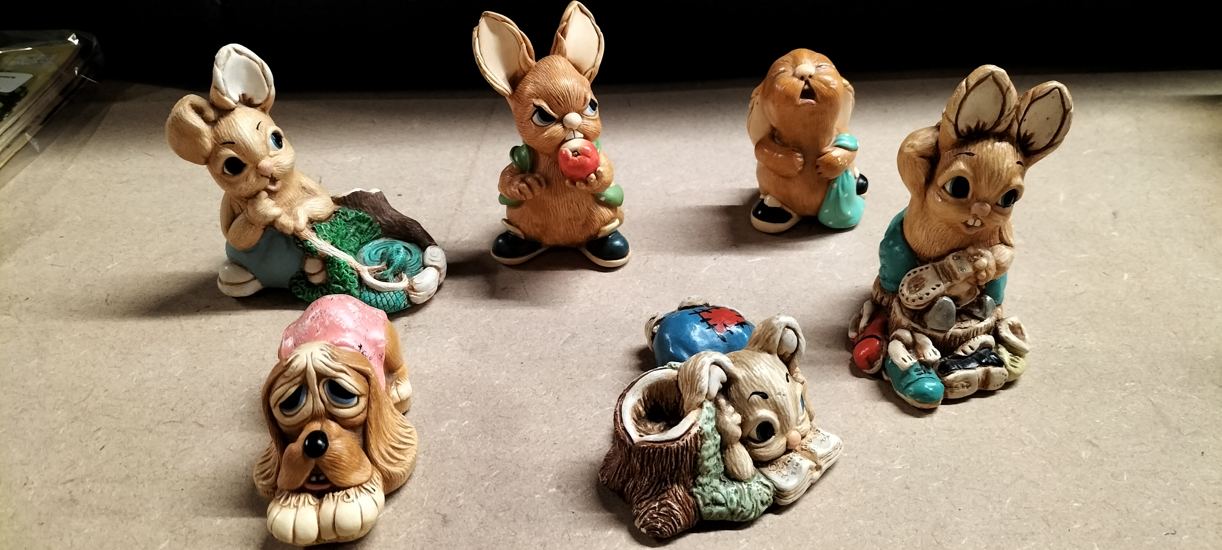 6 Vintage Stoneware Animal Figurines, Pendelfin and Moorcraft Woodlander