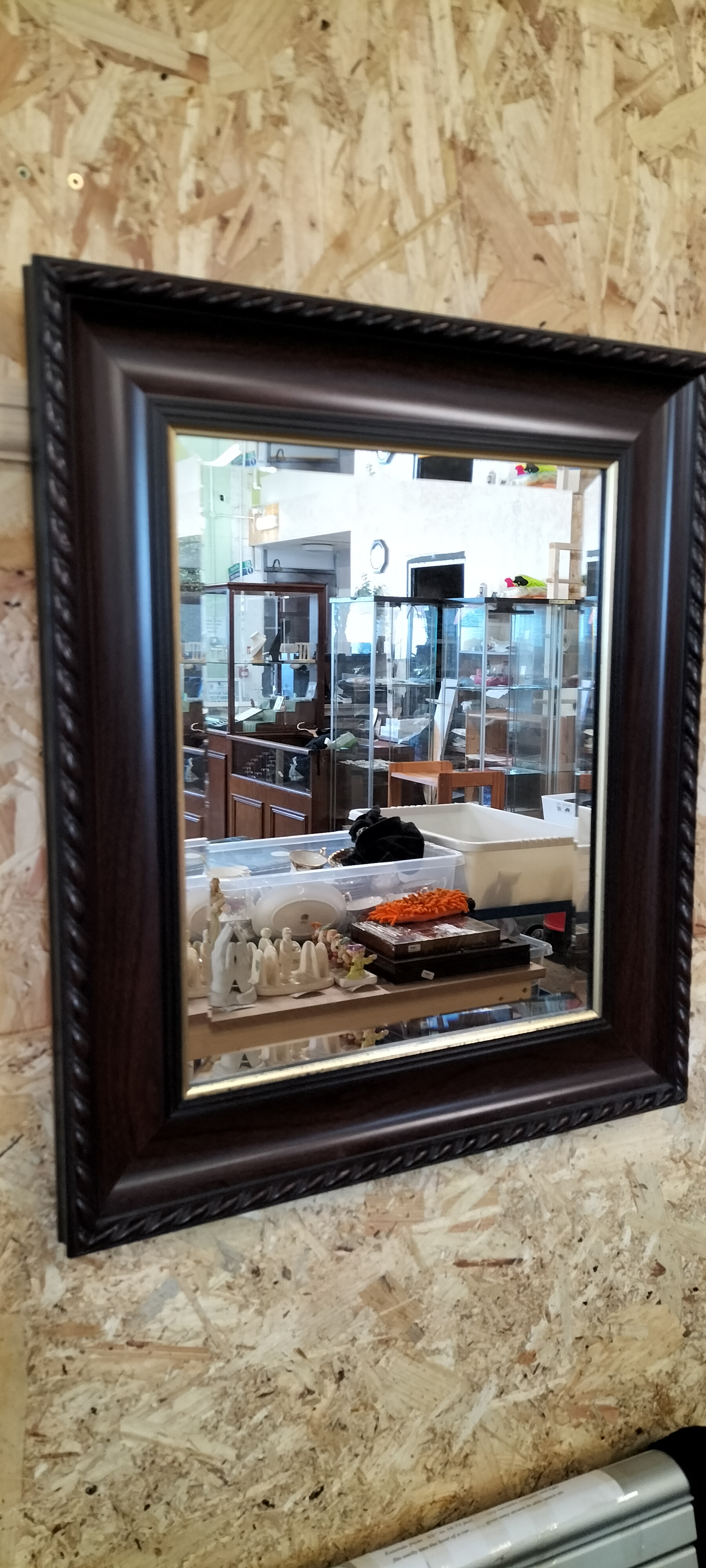 A Single Dark Wood-Finish and Gilt Framed Rectangular Wall Mirror