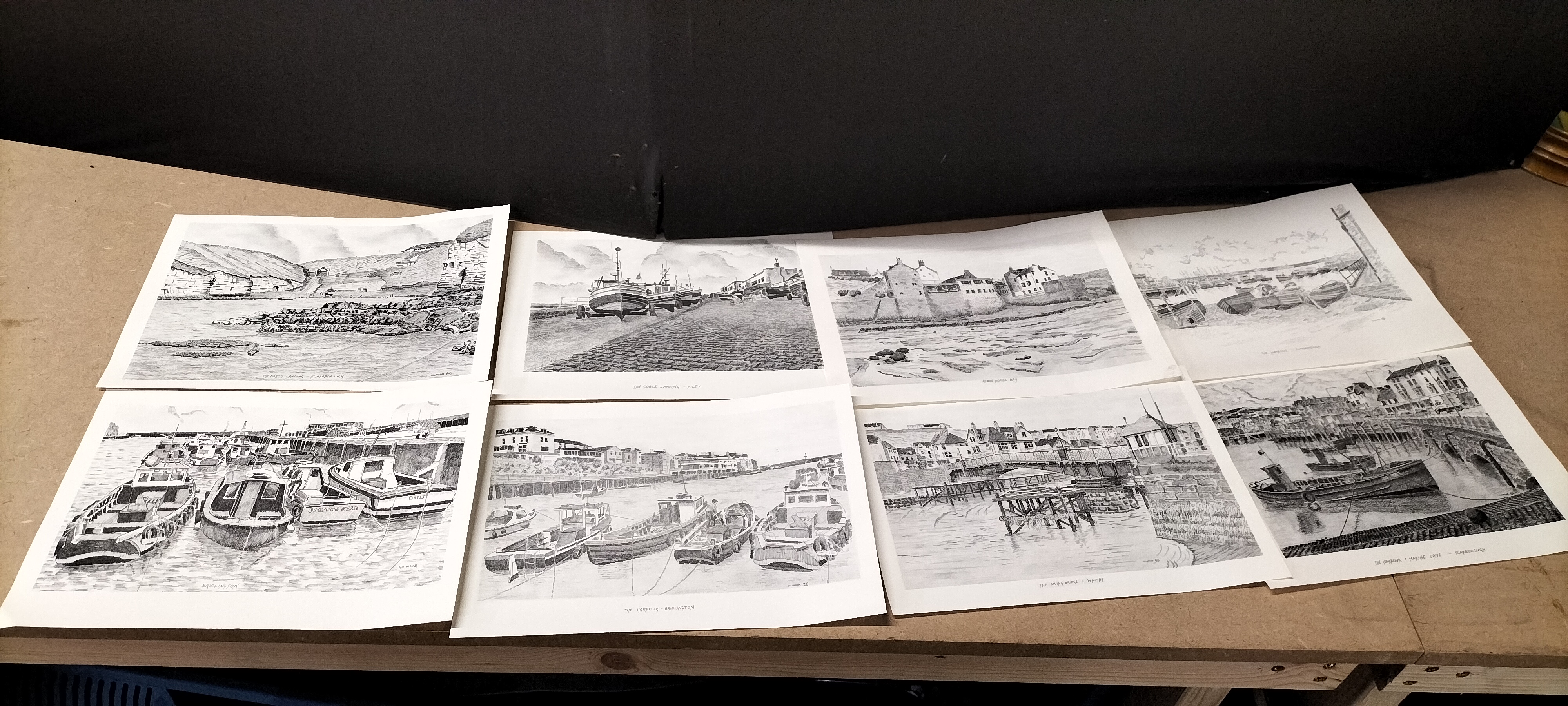 A Set of 8 1994 Andrew Gilmour Monochrome Prints of North Yorkshire Coastal Scenes