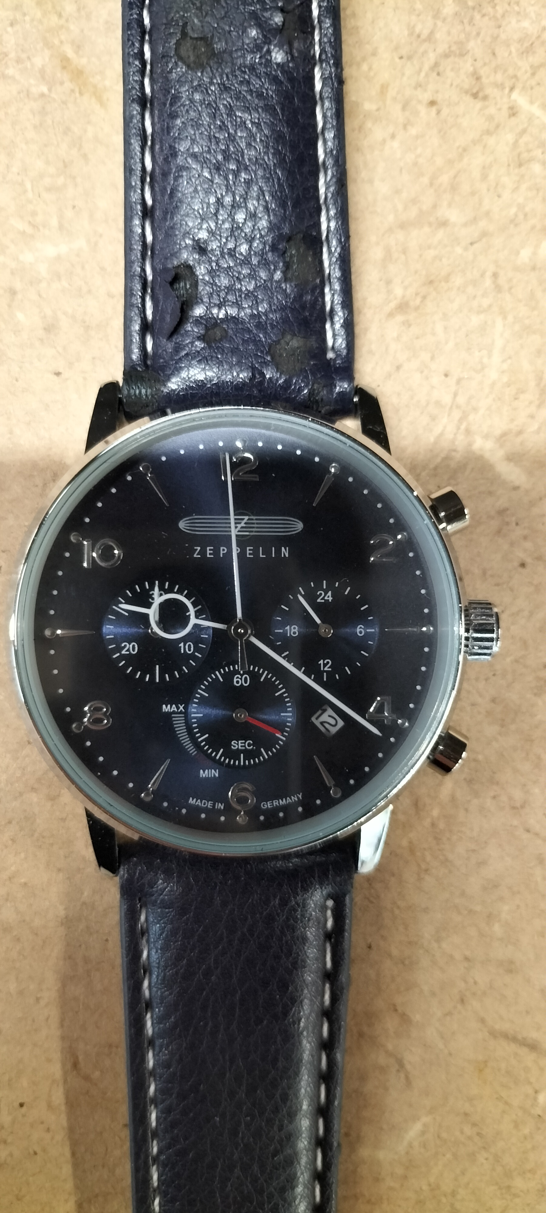 A Zeppelin Stainless Steel Hindenburg Solar Chronograph Wristwatch, 8086-3