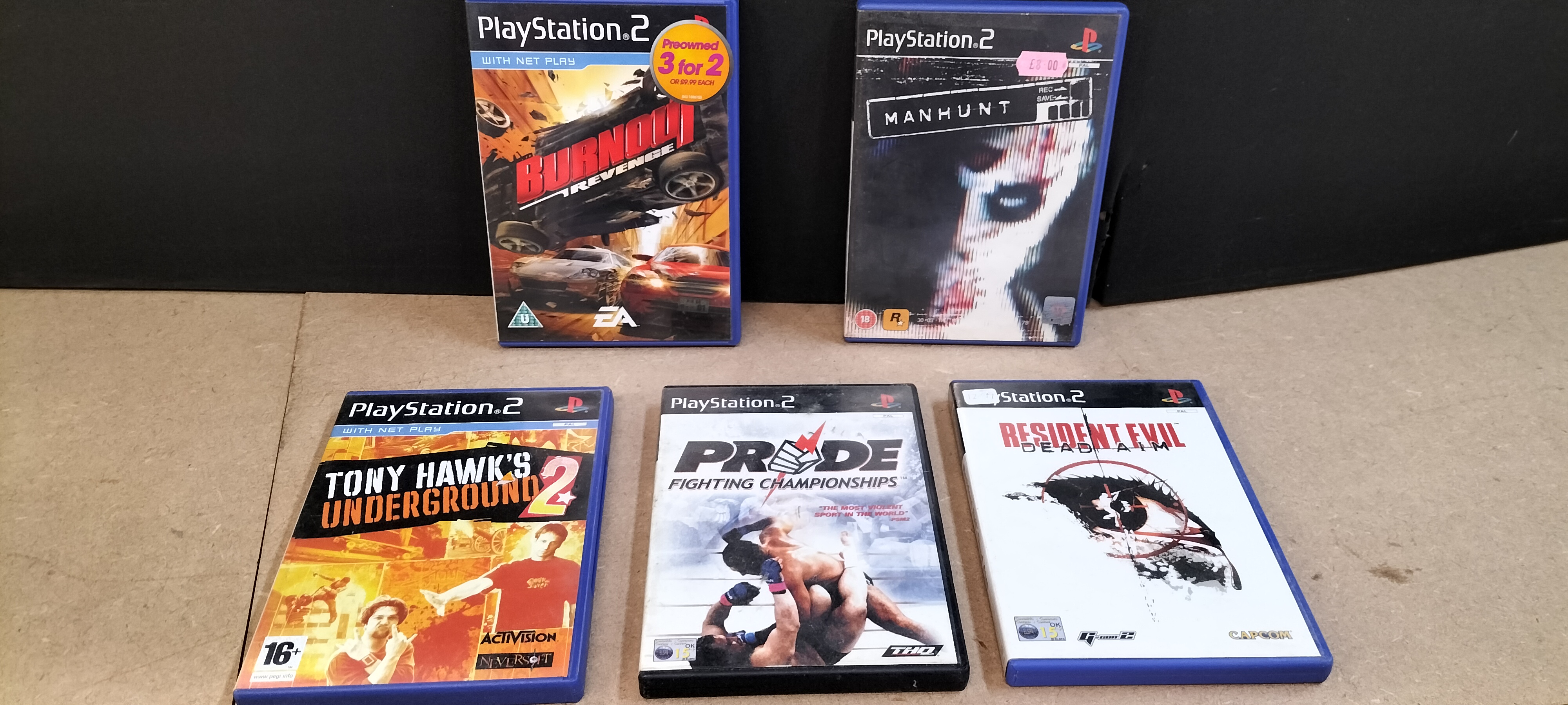 5 PAL PlayStation 2 Video Games Including Manhunt and Resident Evil Dead Aim