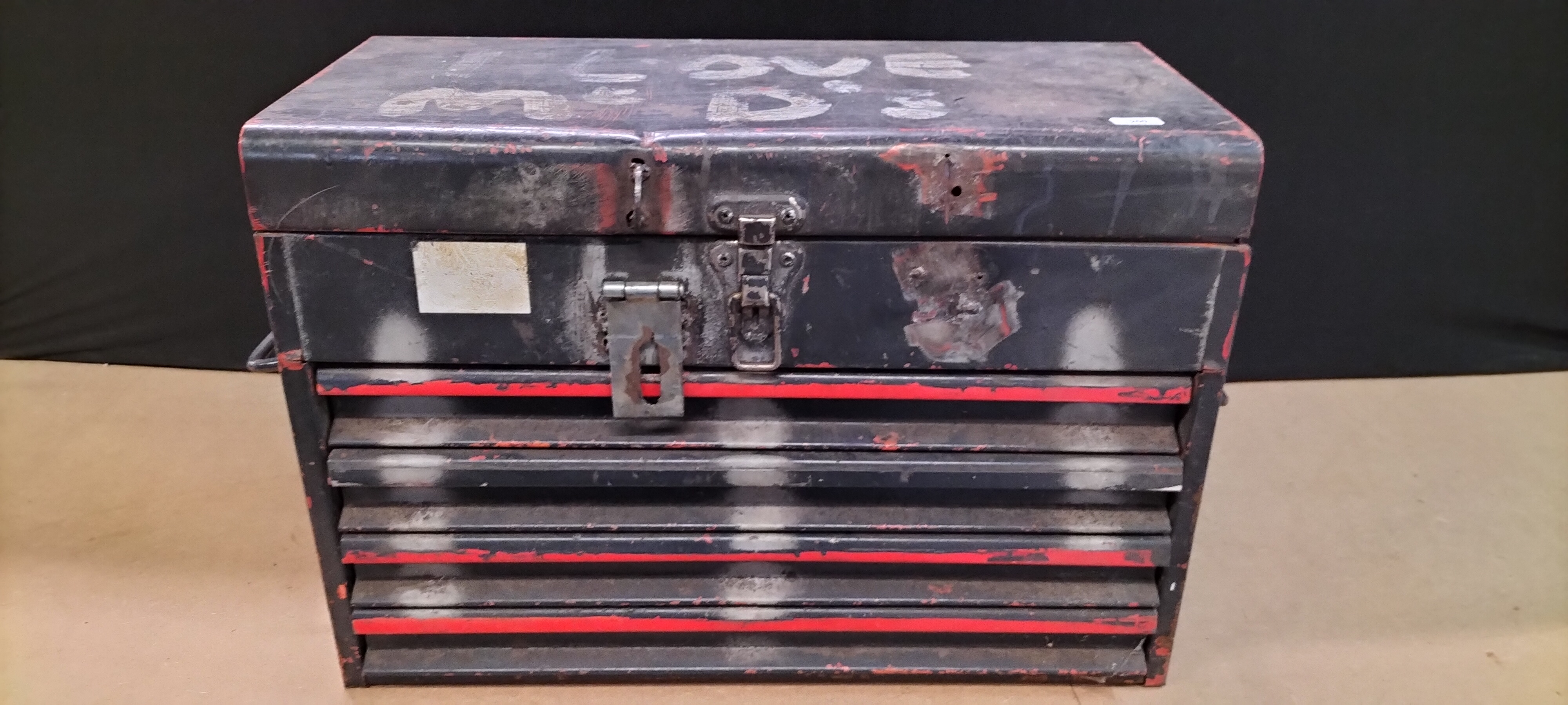 An Assortment of Metal Hand Tools and Accessories in a 4-Drawer Steel Tool Chest