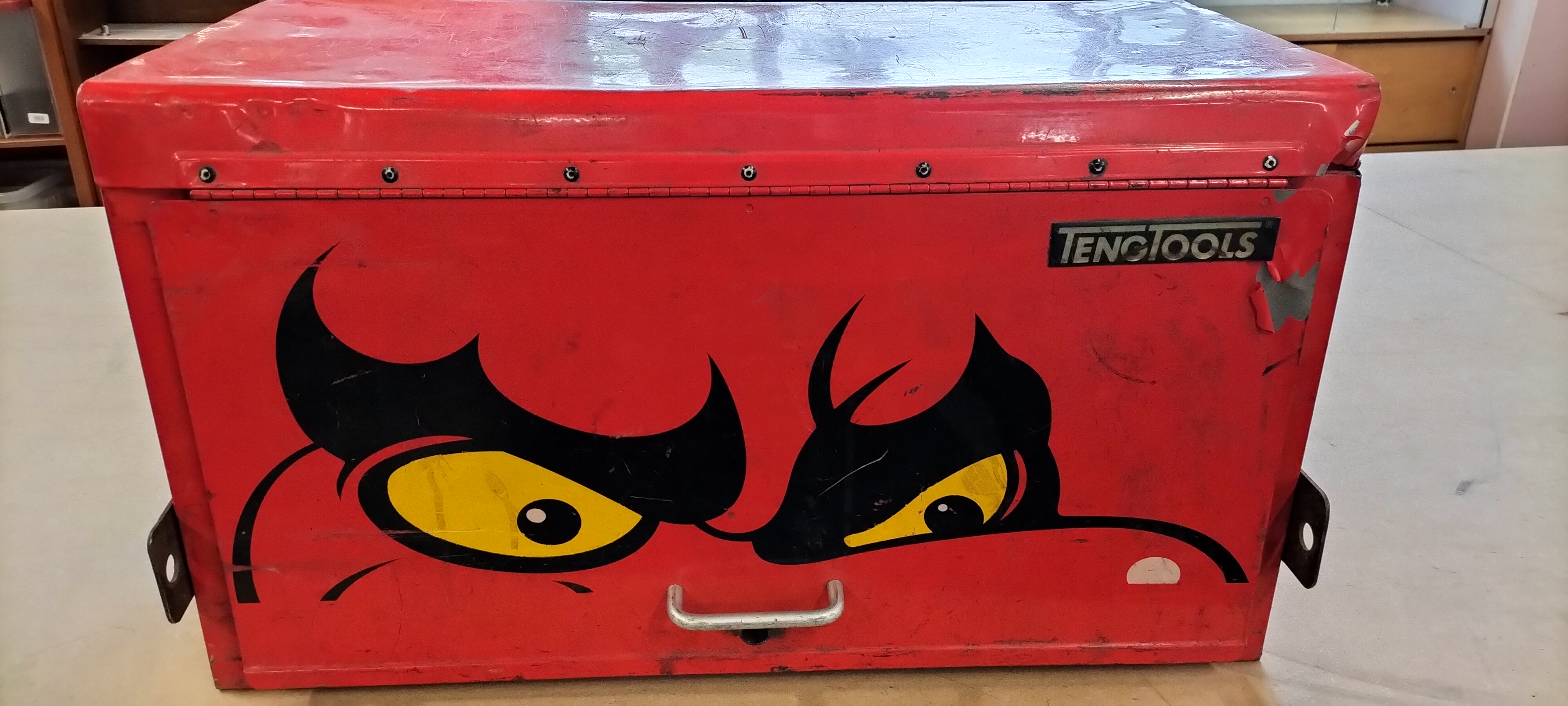 An Assortment of Work-Worn Teng Tools Red Steel Portable Tool Chest and Mixed Hand Tools