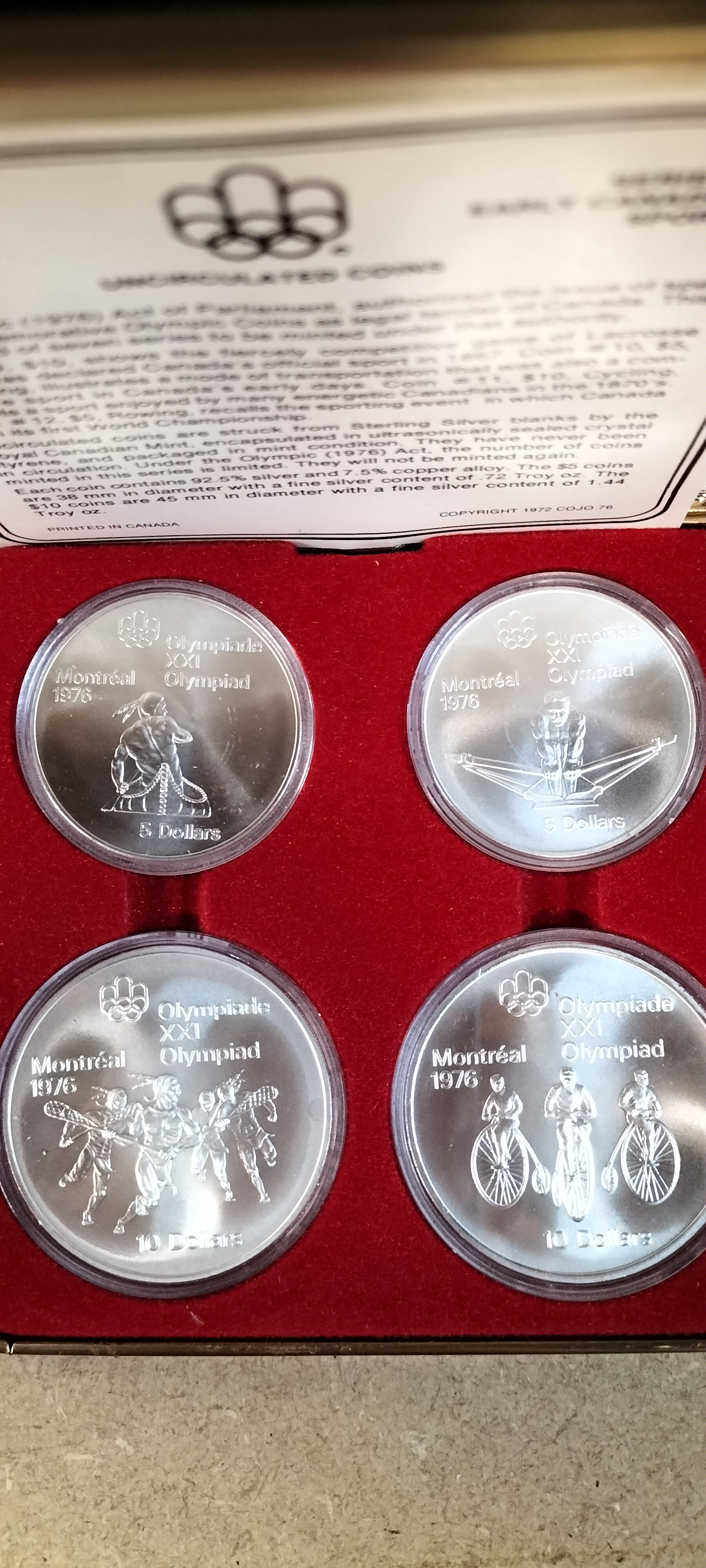 A Collection of 4 Uncirculated Royal Canadian Mint Sterling Silver 1976 Montreal Olympic Coins, Series III