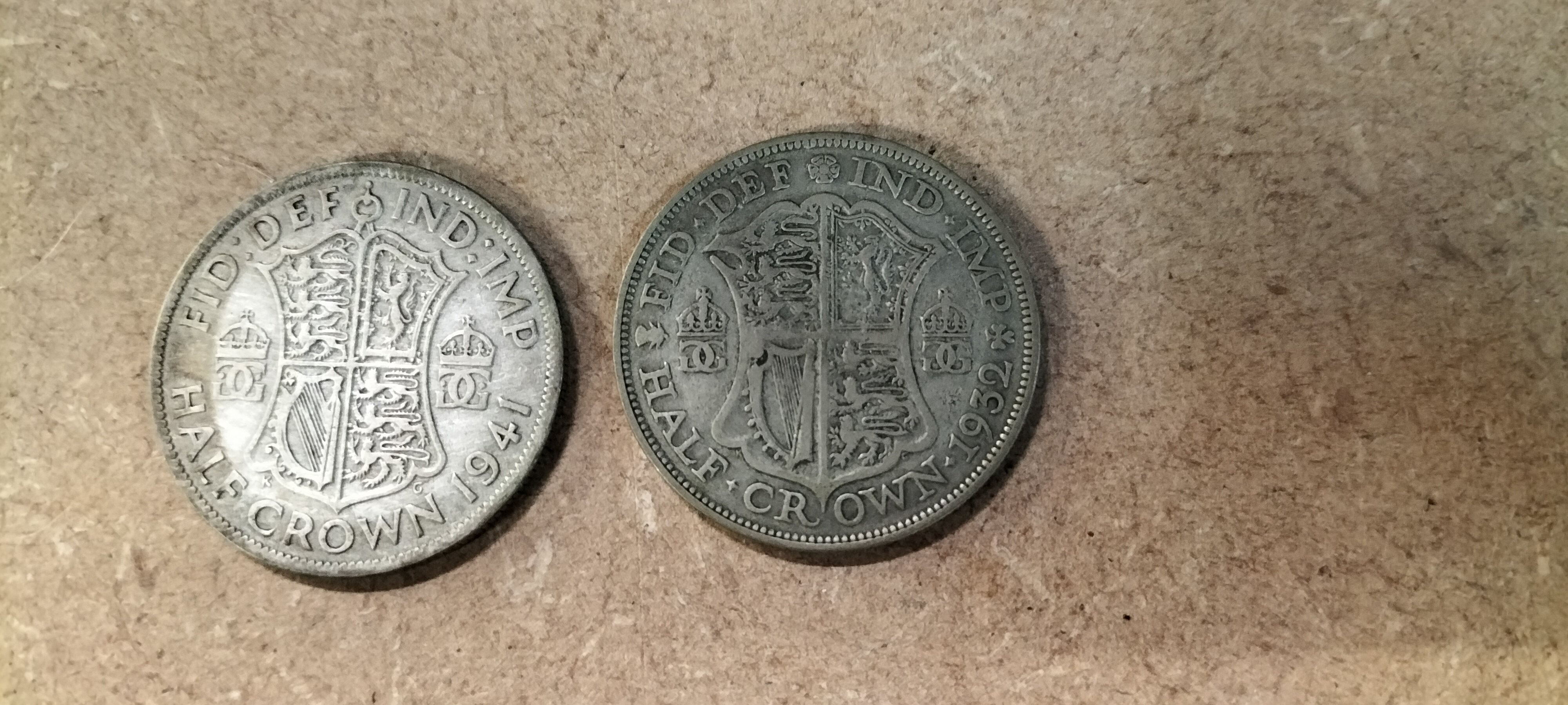 A Pair of UK 0.500 Silver Half Crown Coins Dated 1932 and 1941