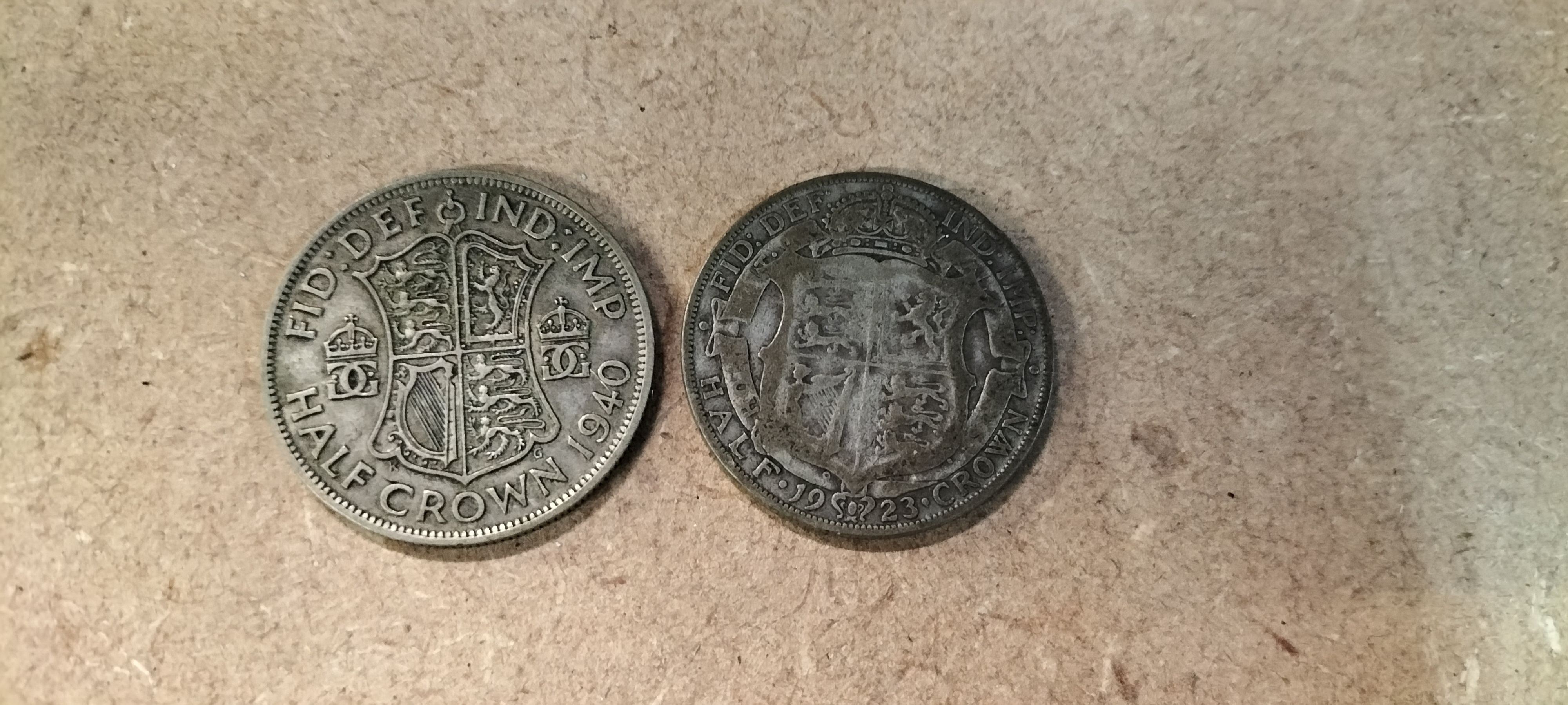 A Pair of George V and George VI Silver Toned Half Crown Coins, 1923 and 1940