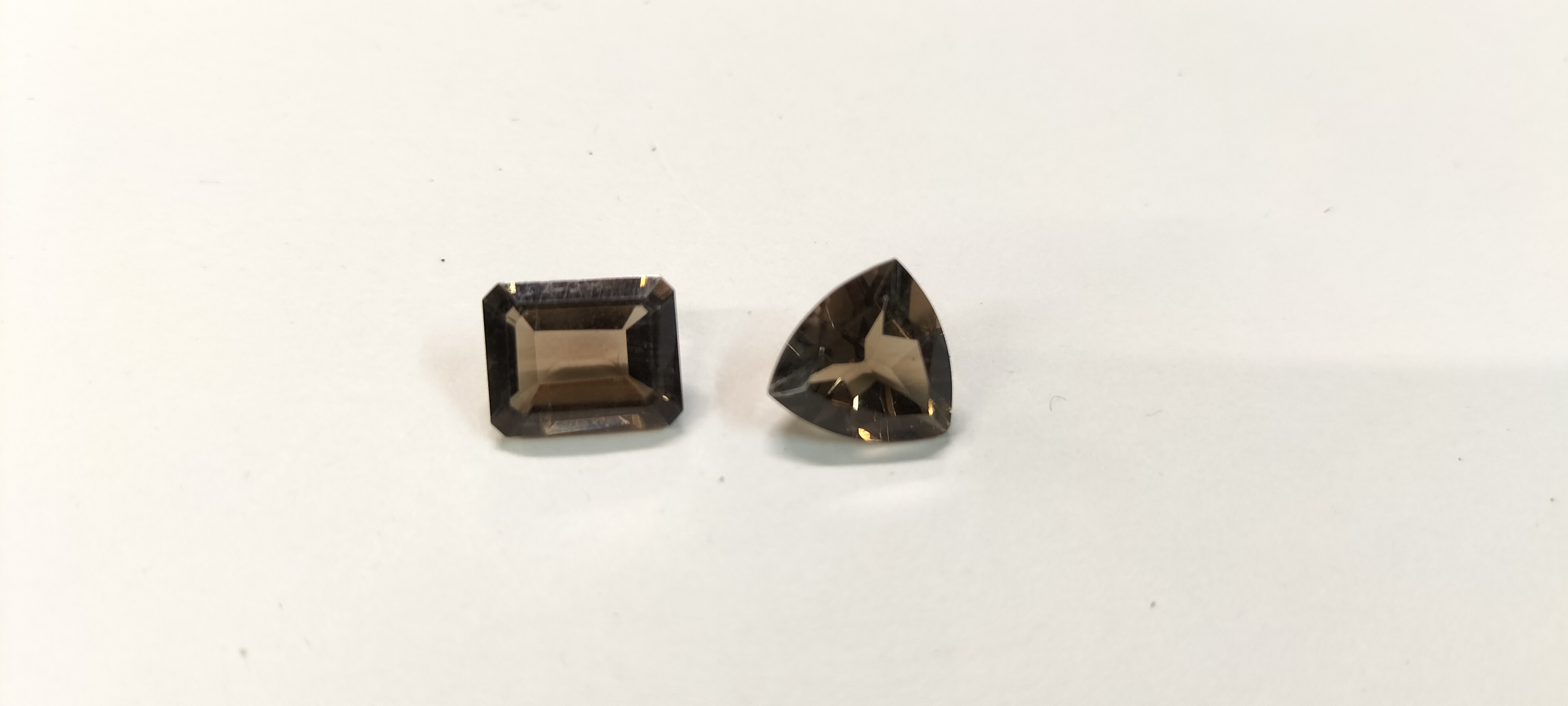 2- 5.35 ct Faceted Smokey Topaz Trillion Cut Gemstones