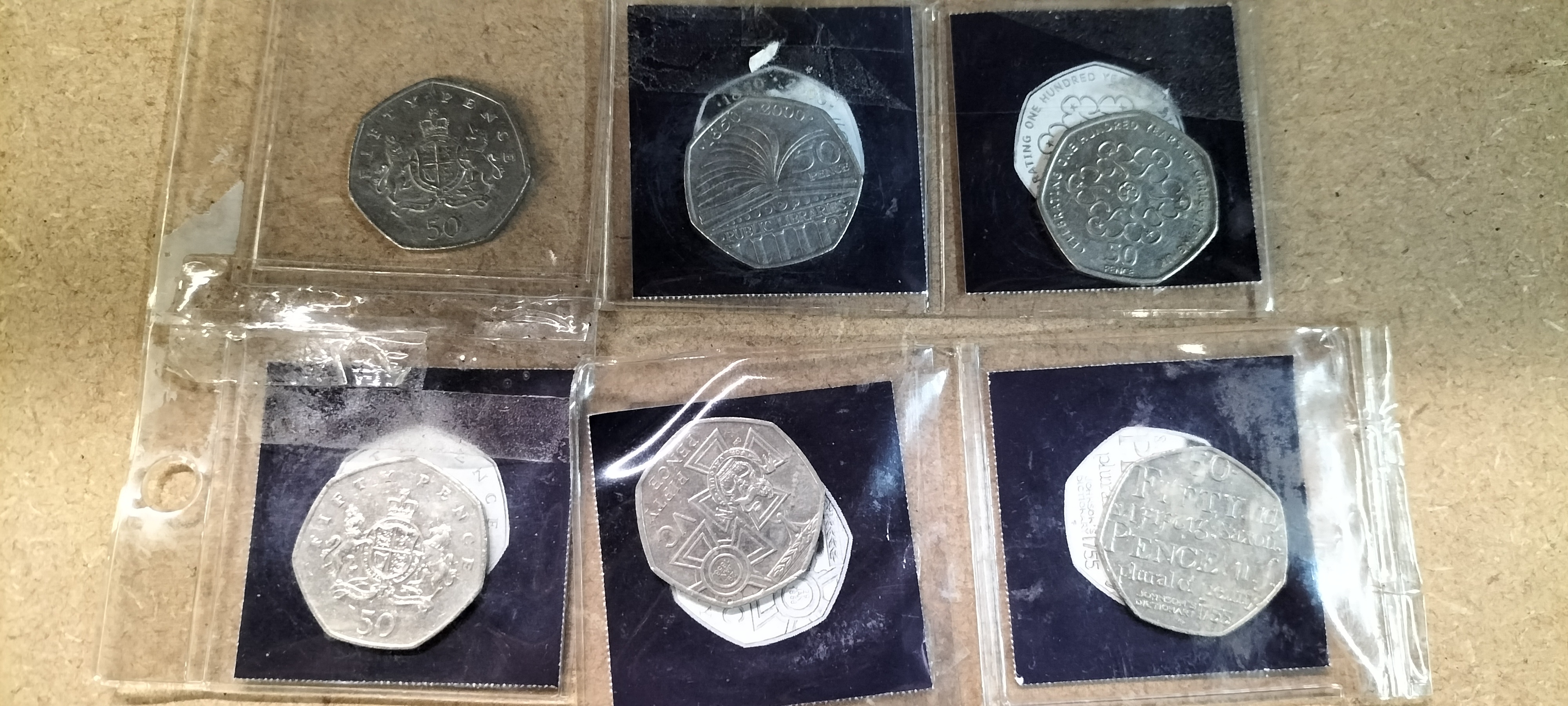 6 UK Cupro-nickel Commemorative and Standard 50 Pence Coins