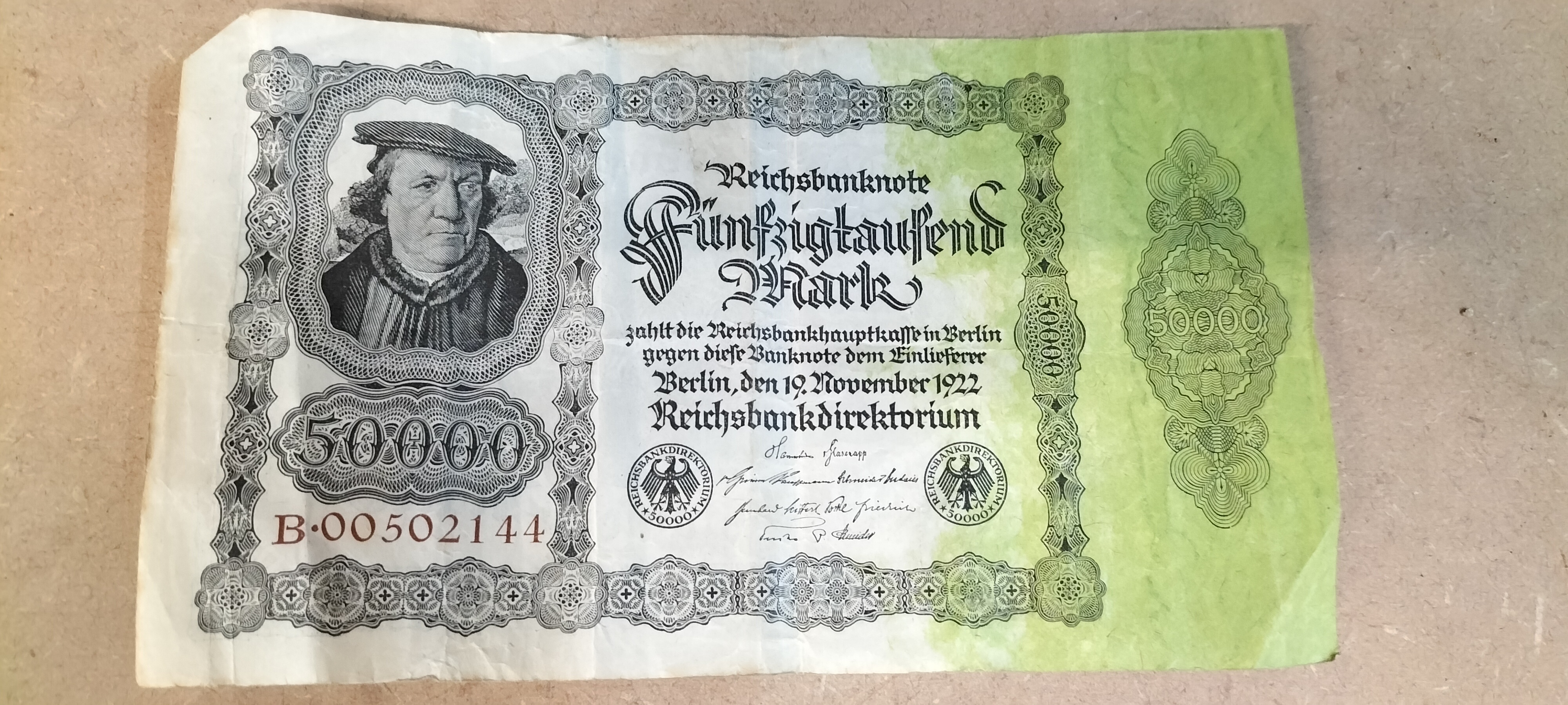 A 1922 Germany Reichsbank Paper 50,000 Mark Banknote