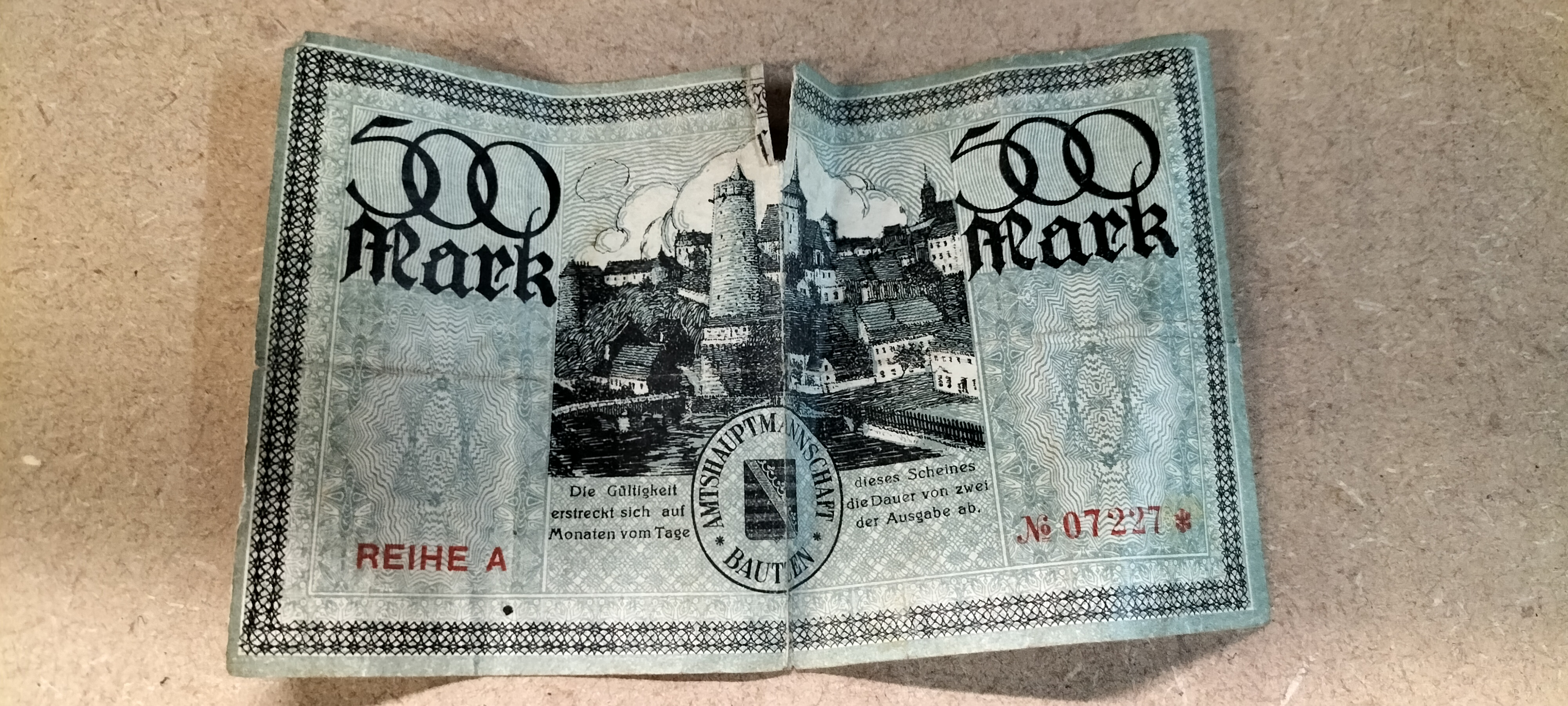 A 1922 Bezirksverband der Amtshauptmannschaft Bautzen 500 Mark Notgeld Banknote