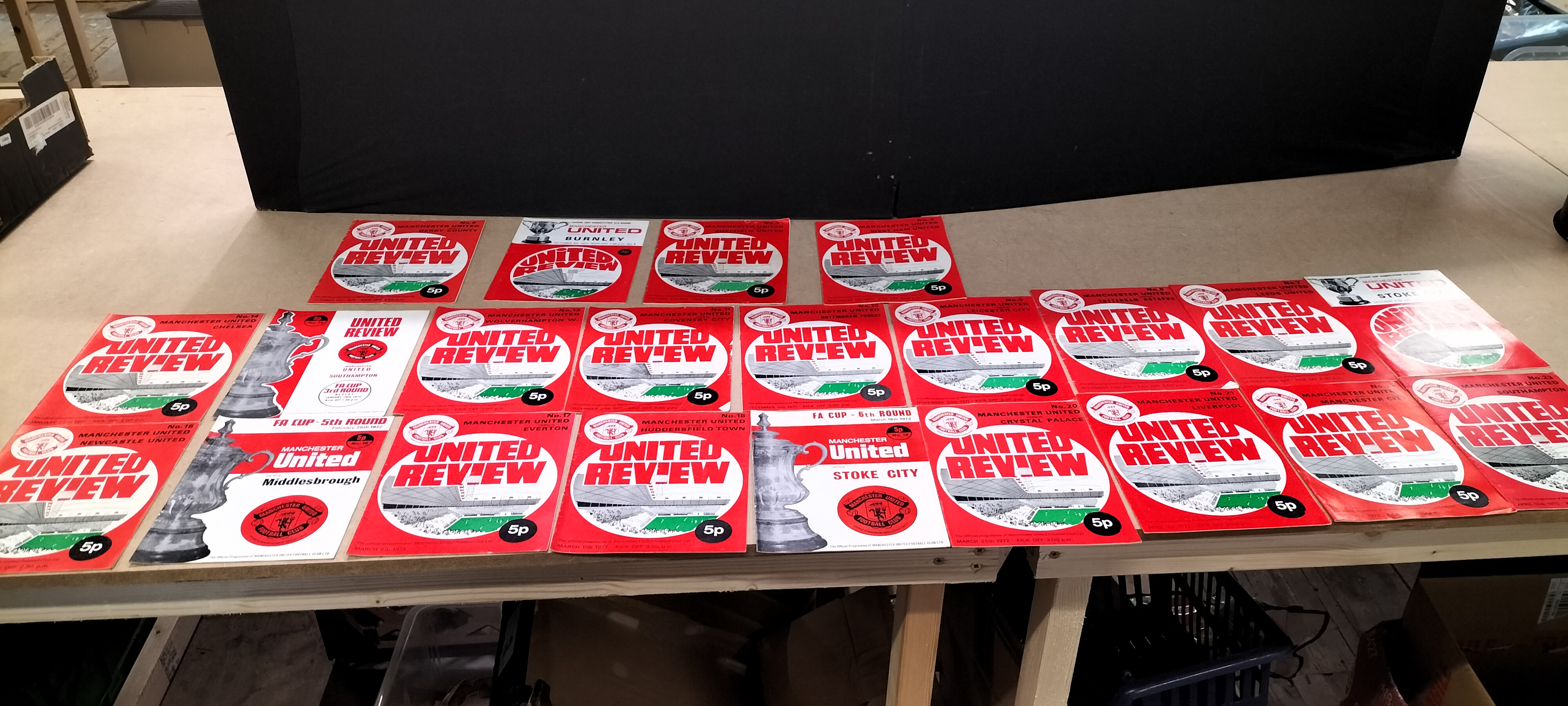 A Collection of Vintage Manchester United Paper Matchday Programmes, 1971-72 Season