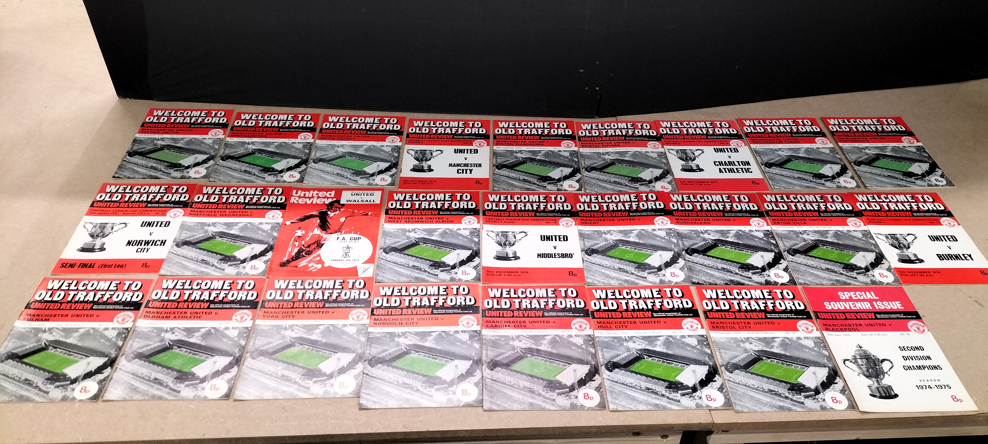 A Collection of 1974-1975 Season United Review Manchester United Football Matchday Programmes