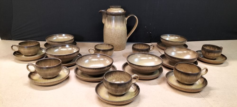 Lot 398: A  Set of Vintage English Denby Stoneware Drip Glaze Coffee and Tea Service