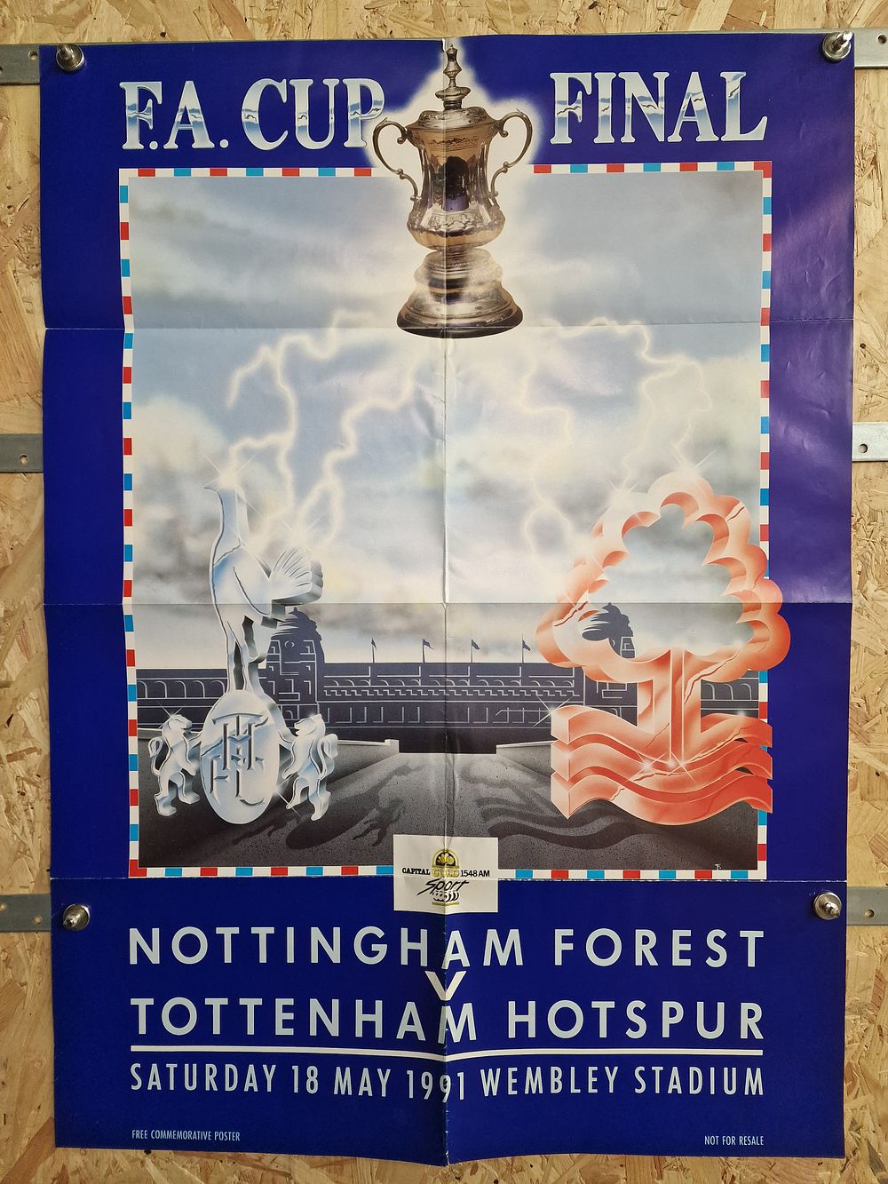Lot 482: Capital Gold 1991 FA Cup Final Nottingham Forest v Tottenham Hotspur Commemorative Poster