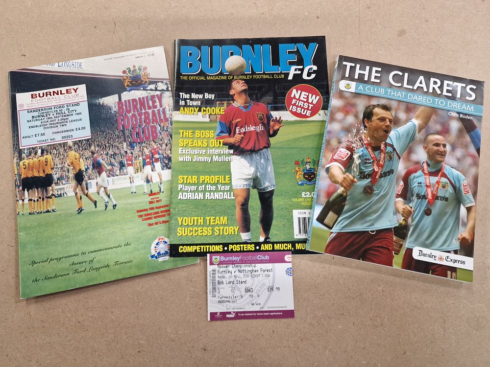 Lot 483: An Assortment of 5 Burnley Football Club Related Paper Programmes, Tickets, and a Chris Boden Book