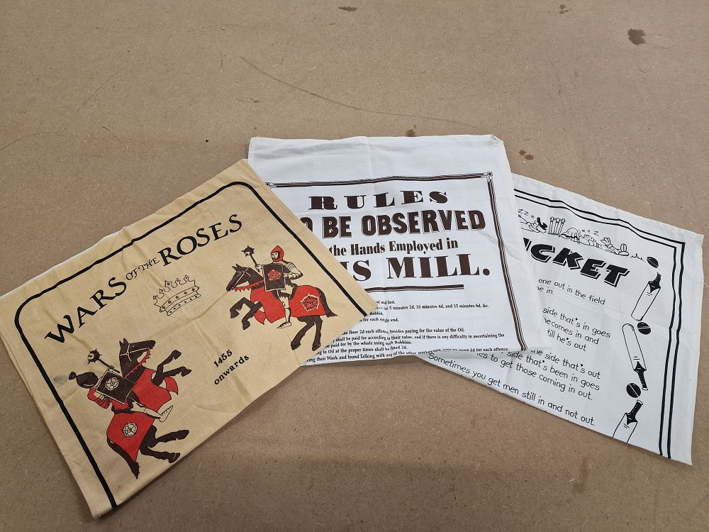Lot 493: 3 Printed Cotton Tea Towels Including Pamco Design and Lancashire County Museums