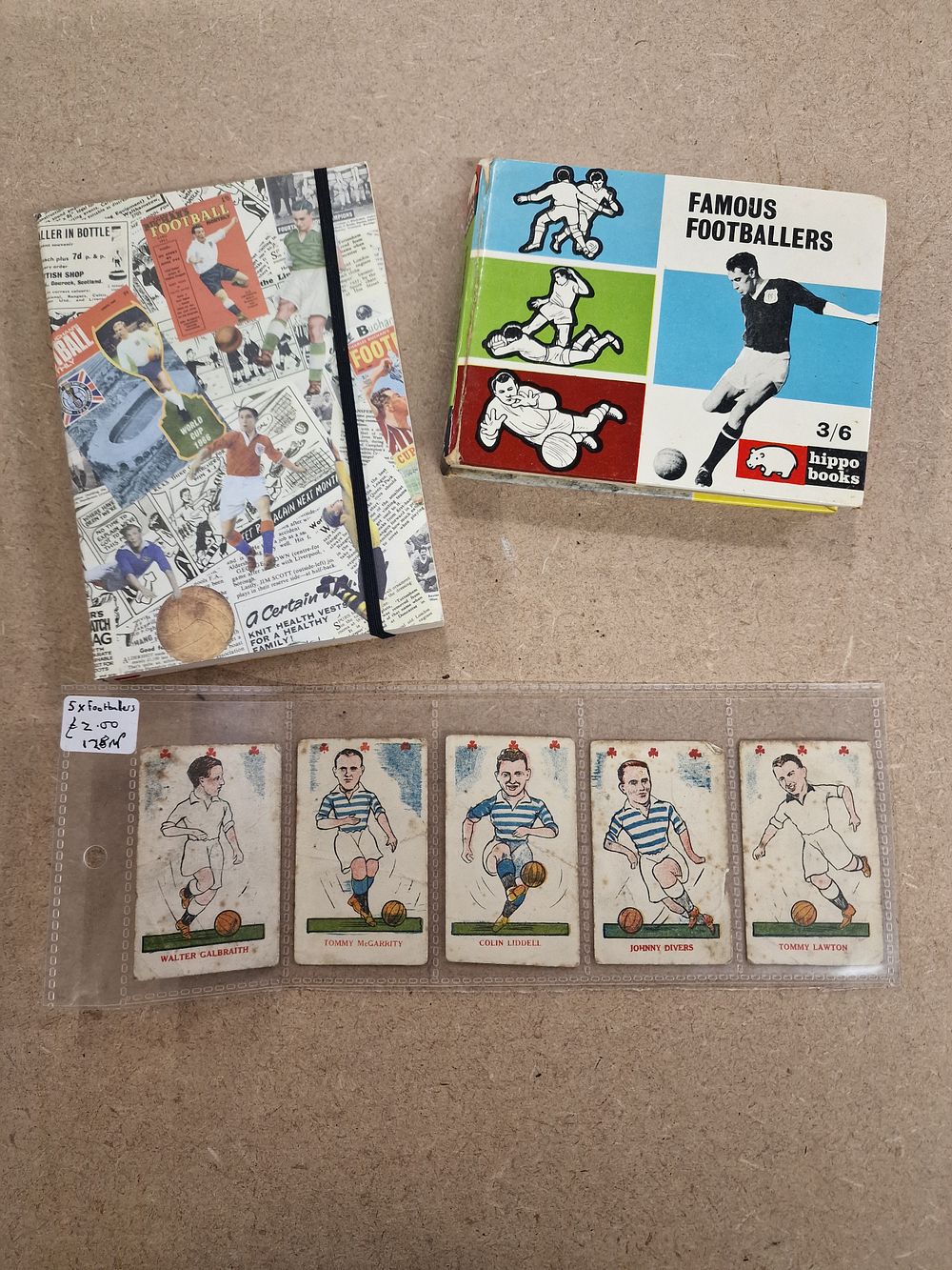 Lot 494: A Collection of 7 Vintage Football Items including Hippo Books Famous Footballers and Illustrated Playing Cards