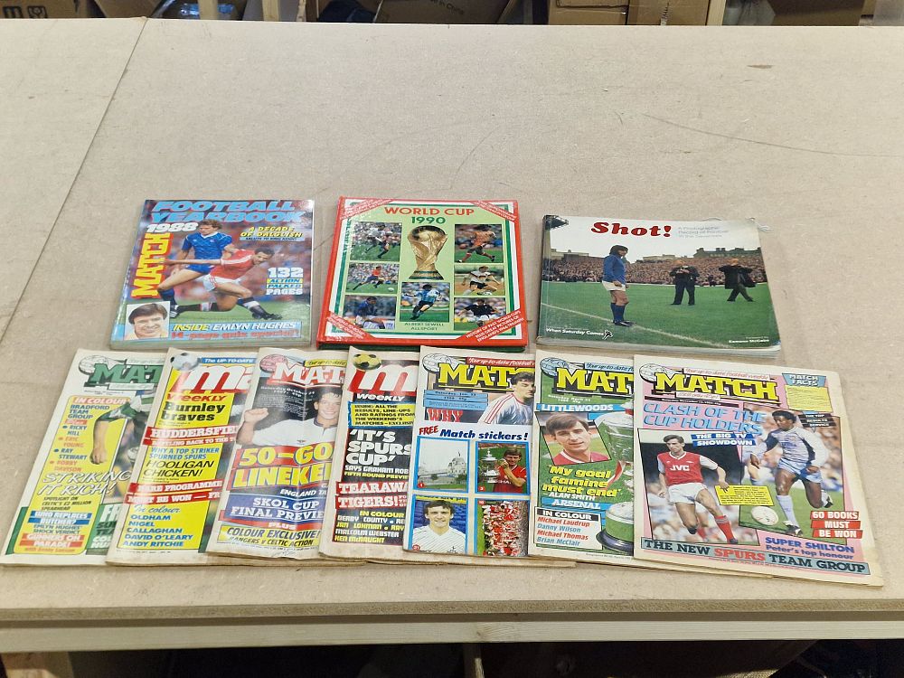 Lot 497: A Collection of 10 Vintage Paper Football Publications including Match Yearbook and Magazines