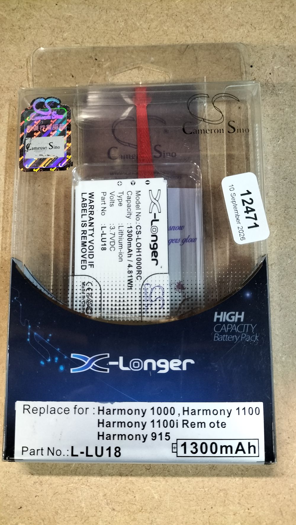 Lot 250: A Replacement X-Longer Lithium-ion Battery for Harmony Remote Controls, CS-LOH1000RC L-LU18