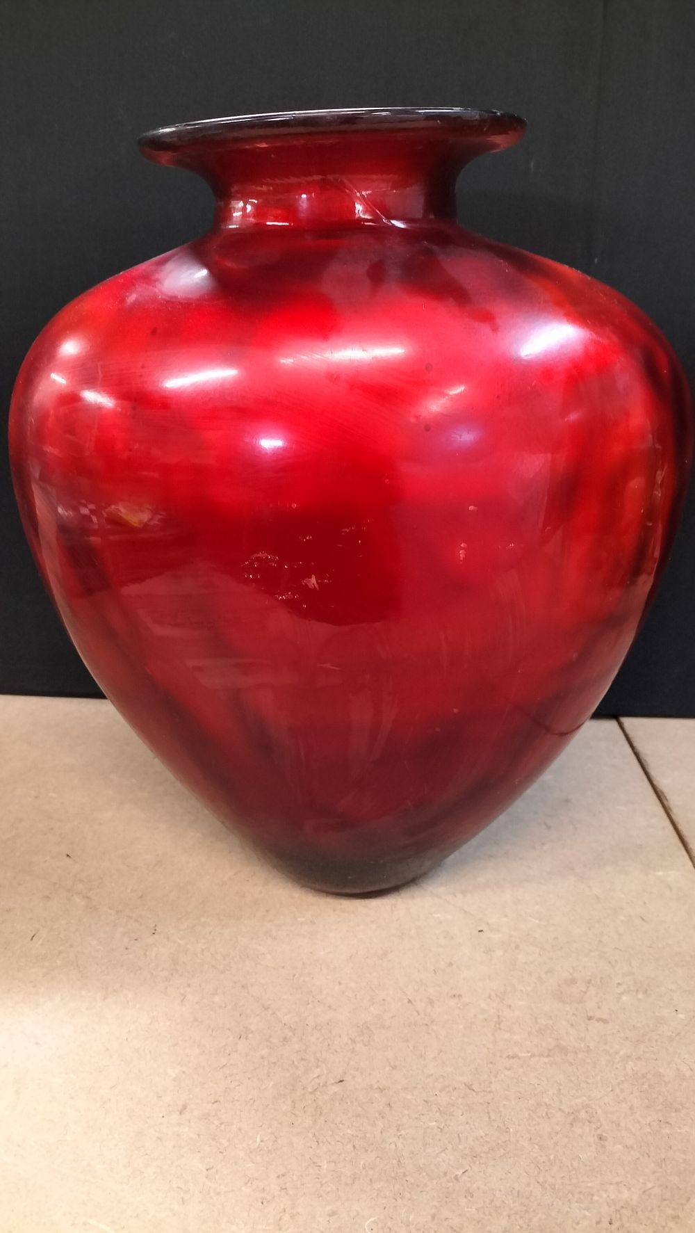 Lot 260: A Large Spanish Hand-Blown Red Art Glass Vase