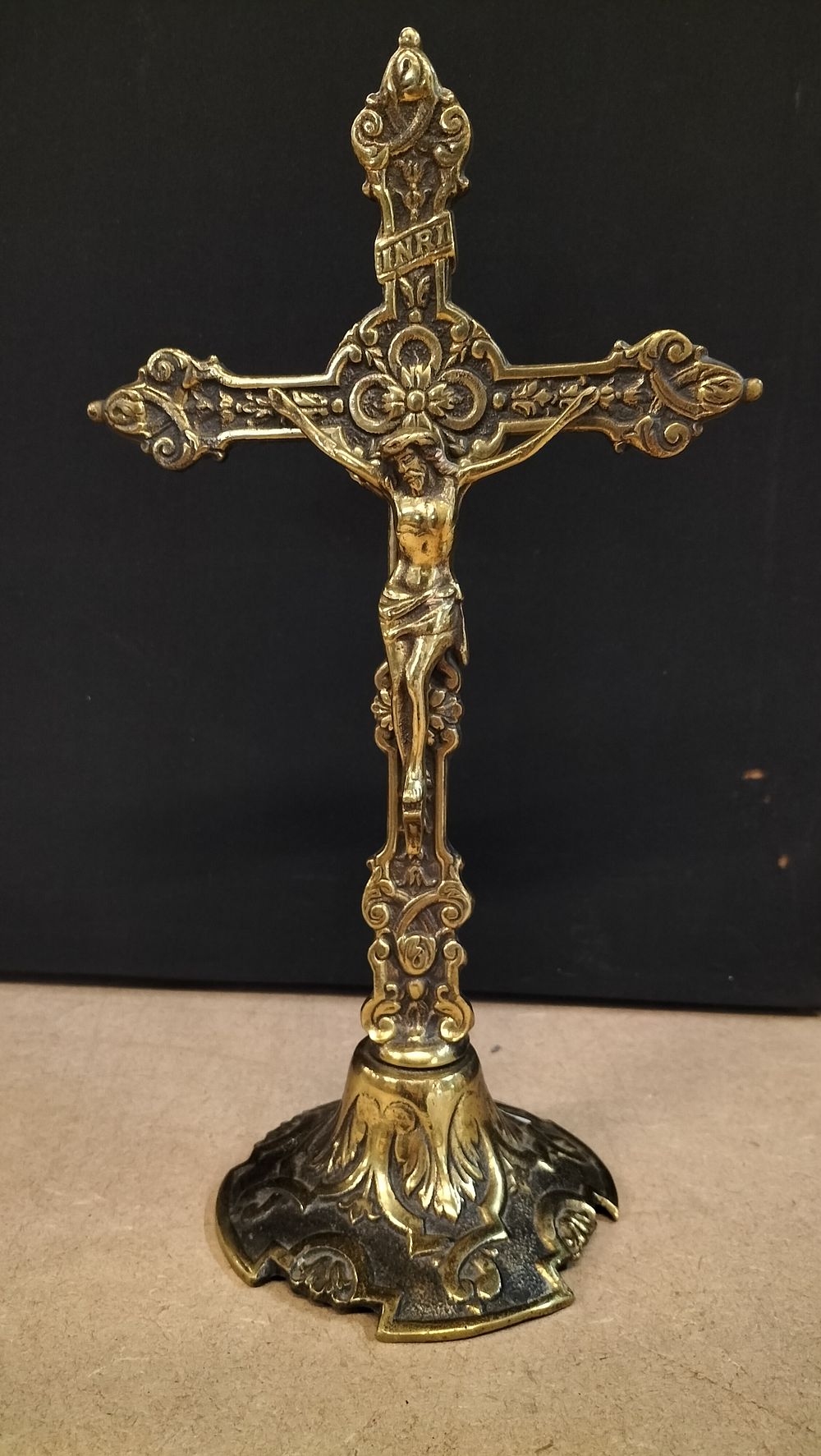 Lot 263: A Baroque Revival Style Brass Standing Crucifix