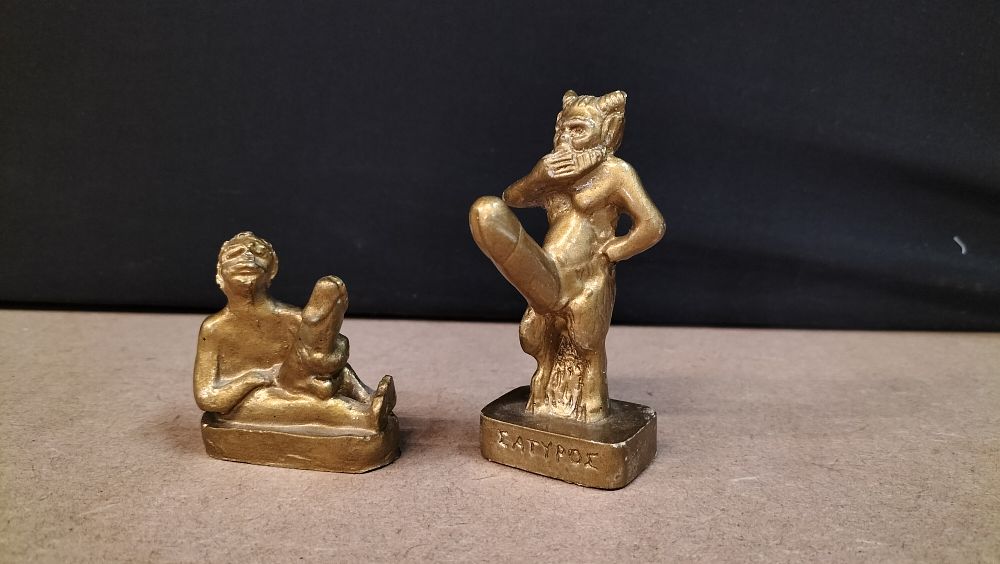 Lot 270: 2 Gold Toned Cast Metal Ithyphallic Figurines