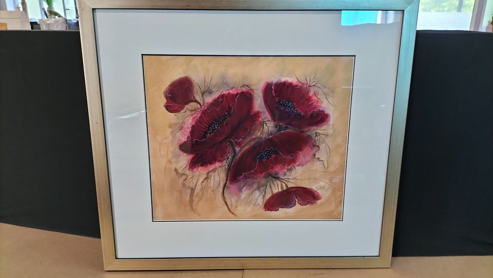 Lot 164: S Cooper Red Poppies Framed Watercolour and Ink Study