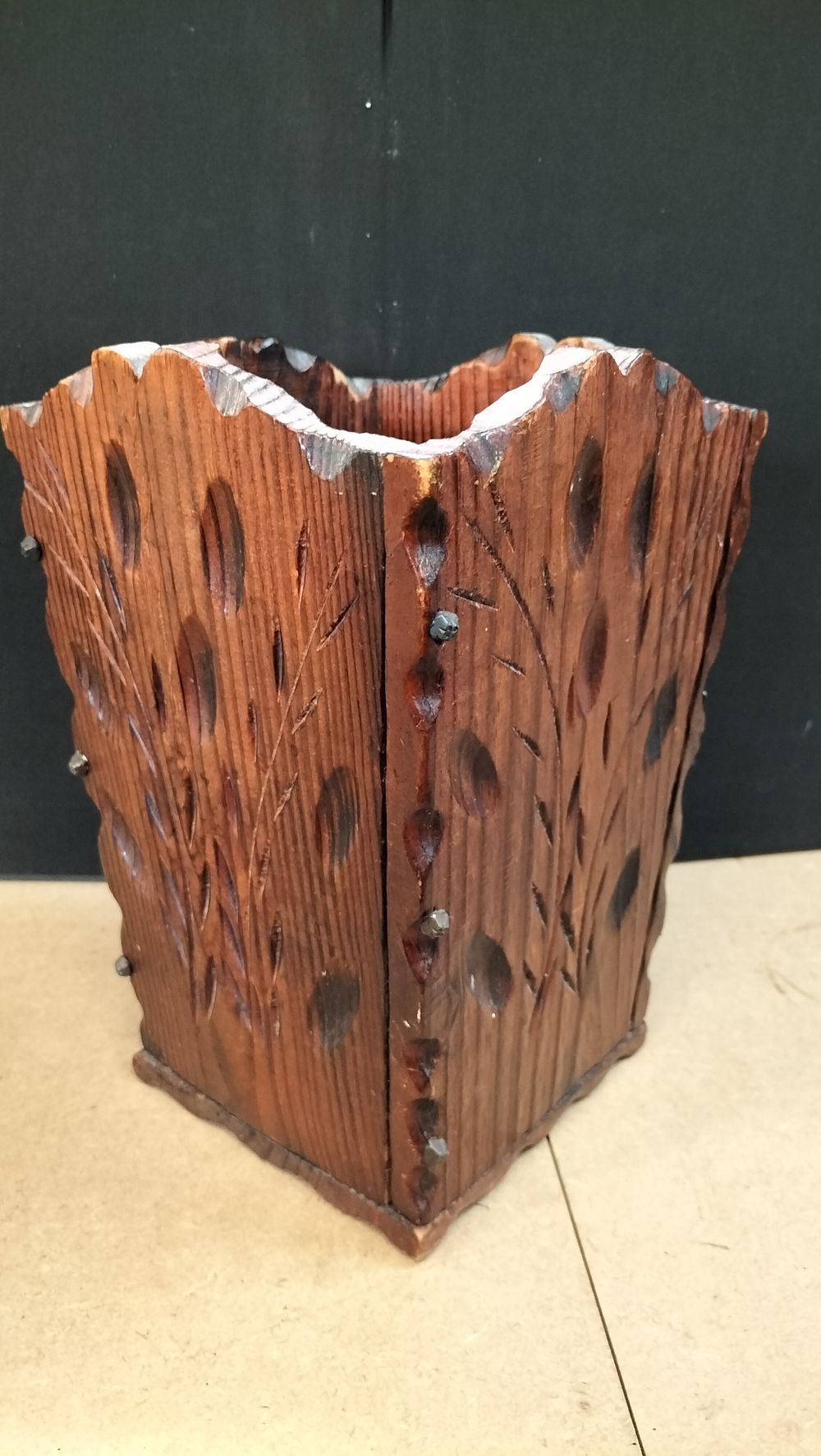 Lot 175: A Hand Carved Brutalist Style Wooden Walking Stick /Umbrella Holder