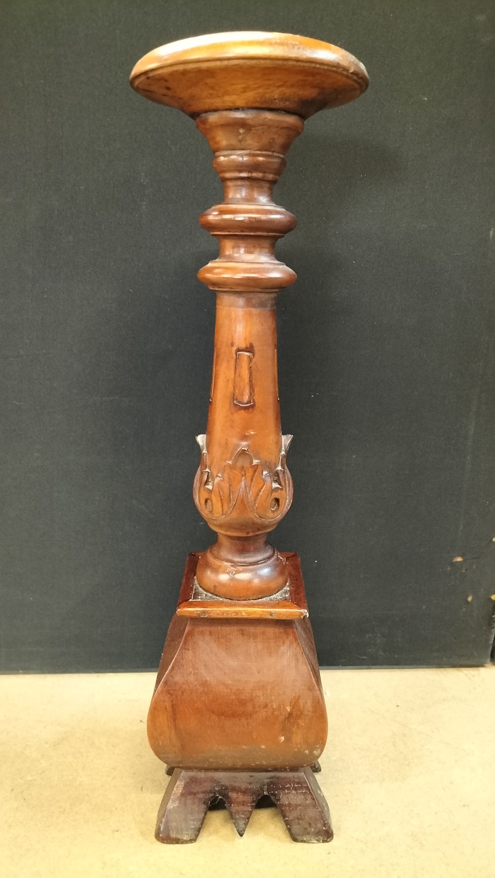 Lot 176: A Carved Hardwood Pricket Style Candlestick