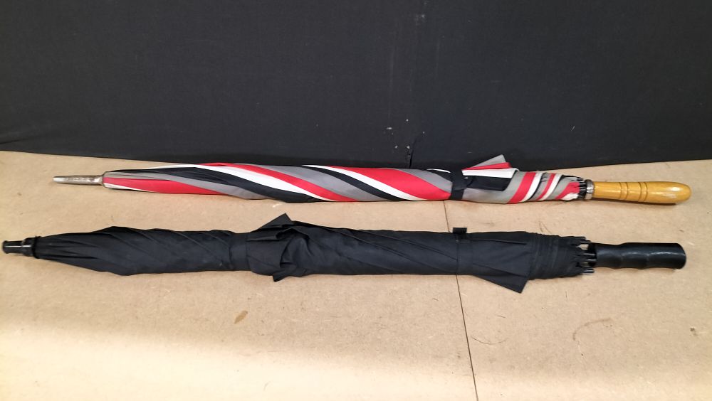 Lot 178: 2 Synthetic Fabric and Metal Stick Umbrellas
