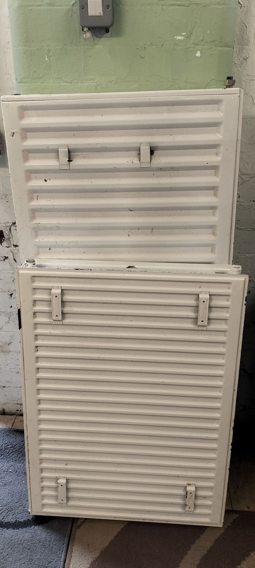 Lot 251: 2 White Painted Steel Myson Single and Double Panel Radiators
