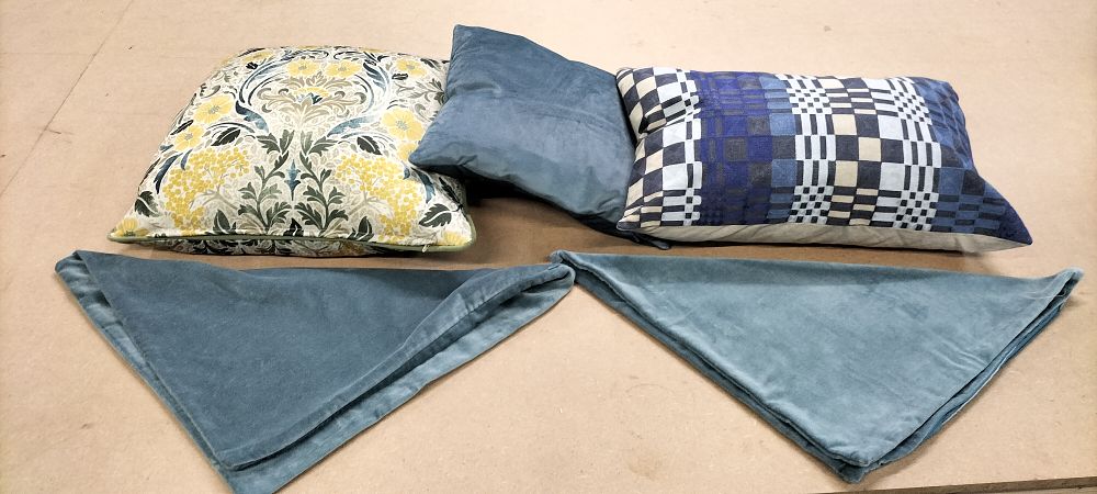 Lot 290: An Assortment of Five Printed Velvet and Woven Soft Furnishing Items
