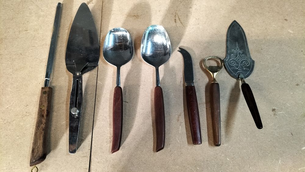 Lot 364: An Assortment of VAX and Staybrite Stainless Steel Serving Utensils with Wooden Handles