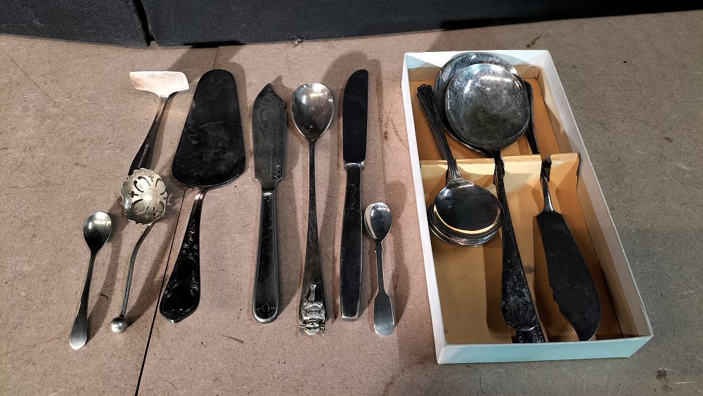 Lot 365: An Assortment of Silver Plated Serving Implements and Flatware