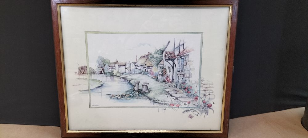 Lot 421: Glenda Rae Signed Village Landscape Framed Print