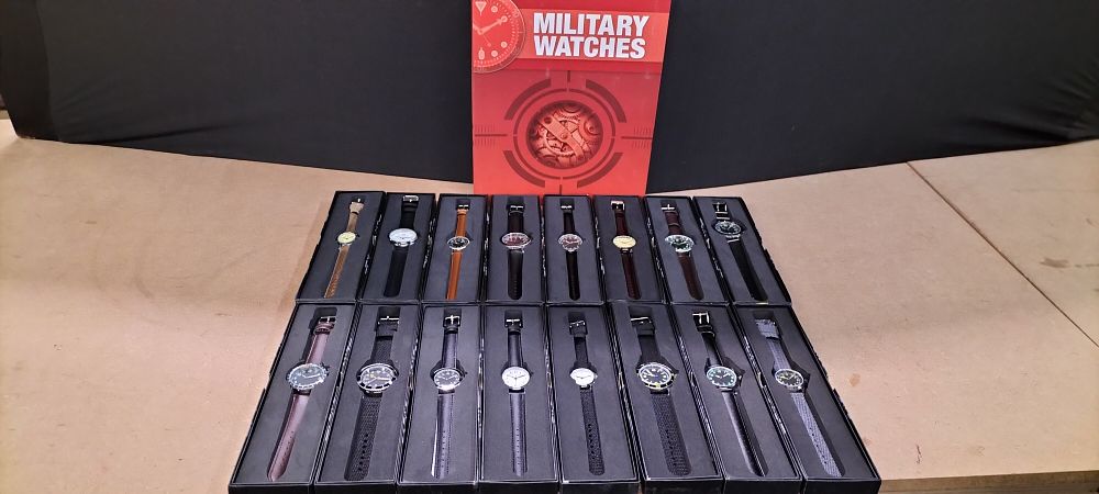 Lot 220: A Collection of 16 Eaglemoss Military Watches with Accompanying Magazines