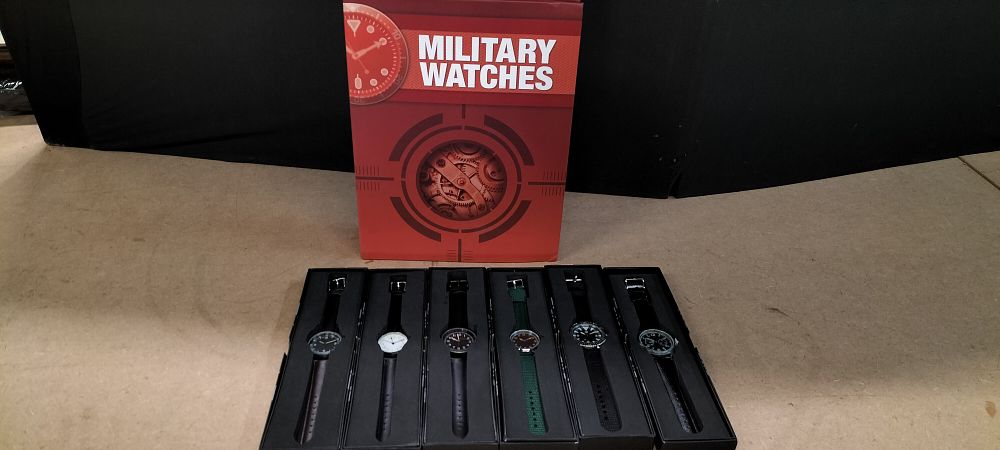 Lot 221: A Collection of 6 Eaglemoss Collections Military Watches with Magazines and Storage Box