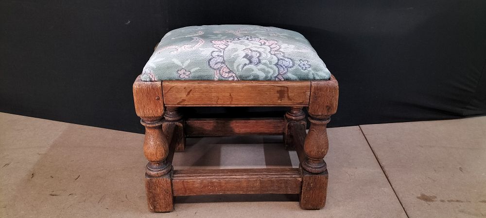 Lot 222: A Louis XIII Style Oak Upholstered Stool